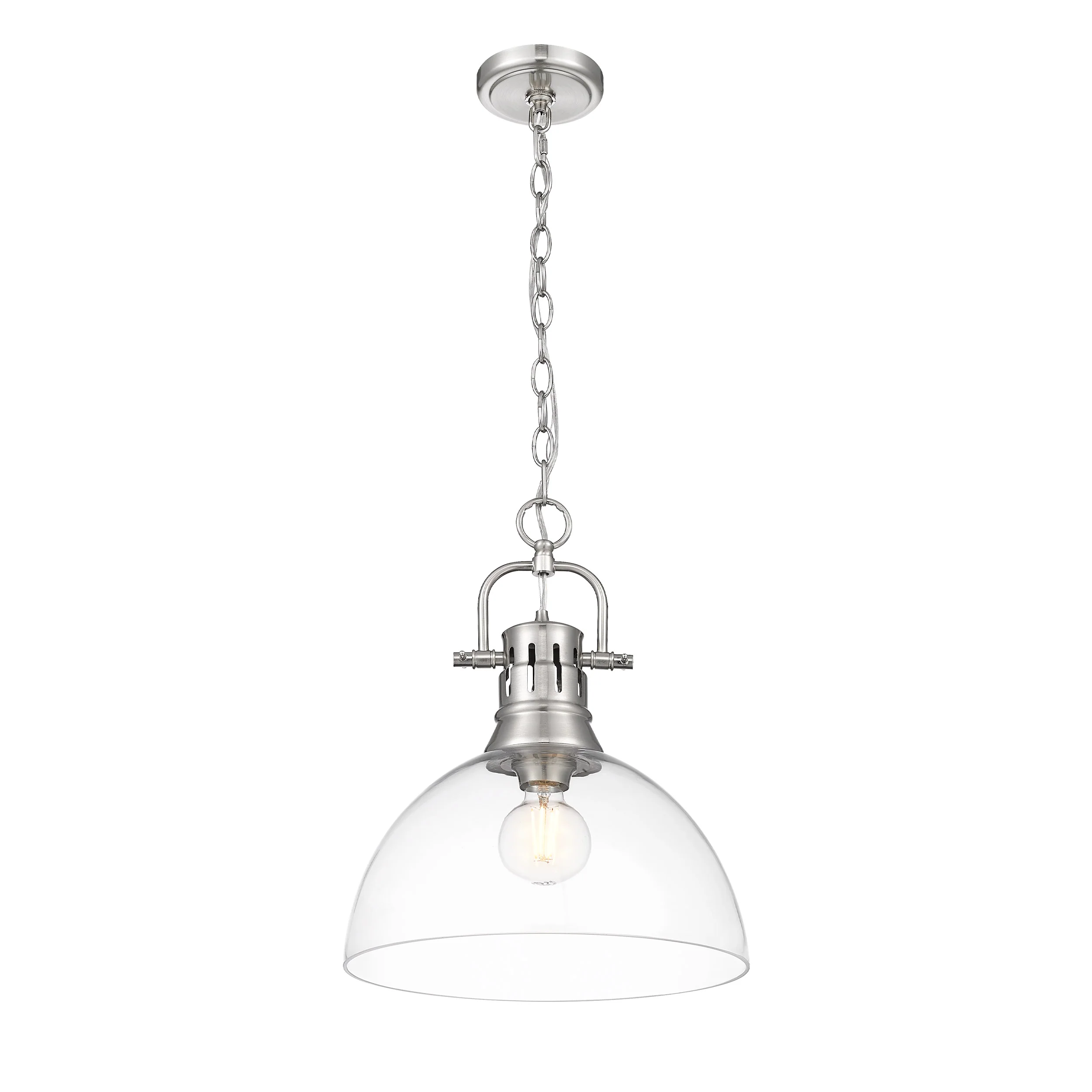Duncan 1-light 14in chain hung Pendant in Pewter and Clear Glass - Image 2