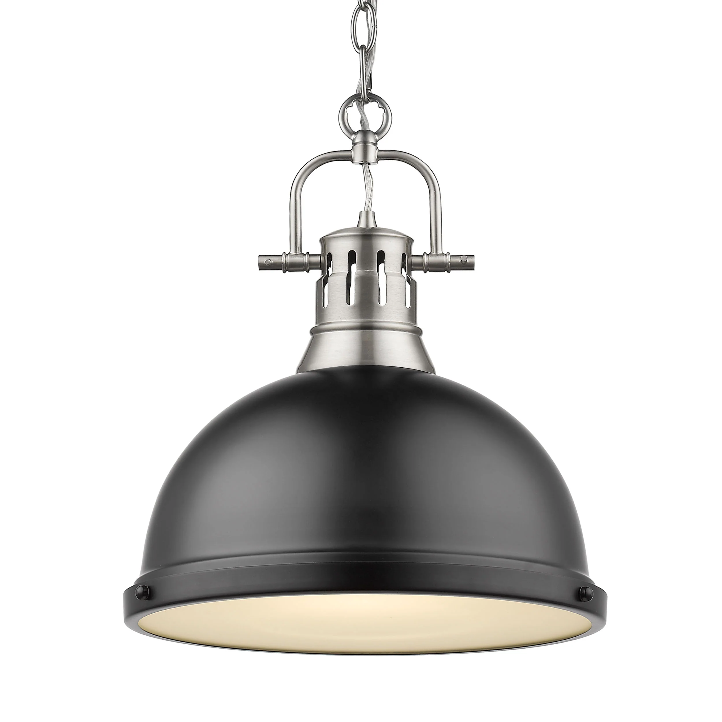 Duncan 1-light 14in Chain Hung Pendant in Pewter and Matte Black shade