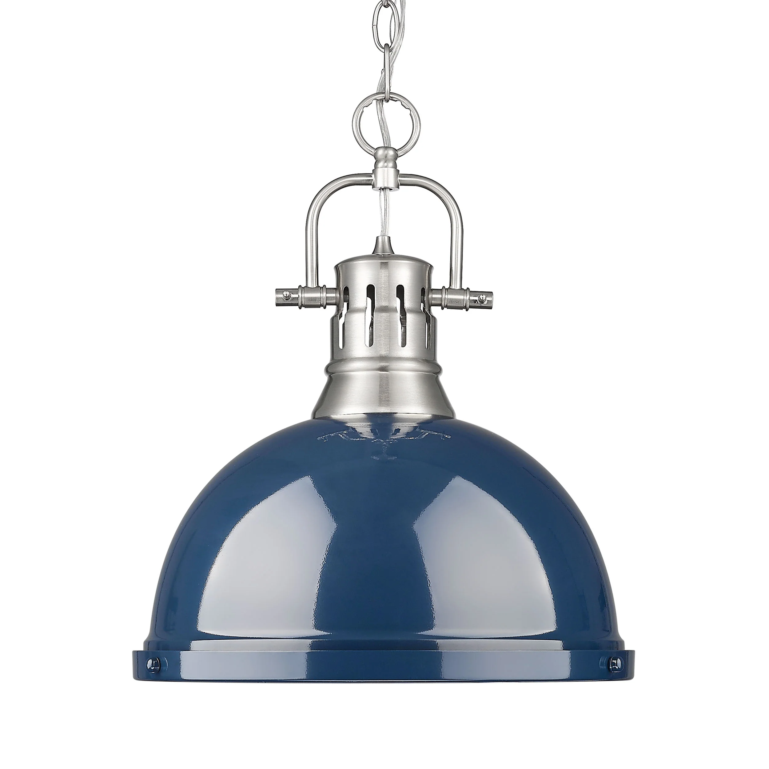 Duncan 1-light 14in Chain Hung Pendant in Pewter and Navy Blue shade