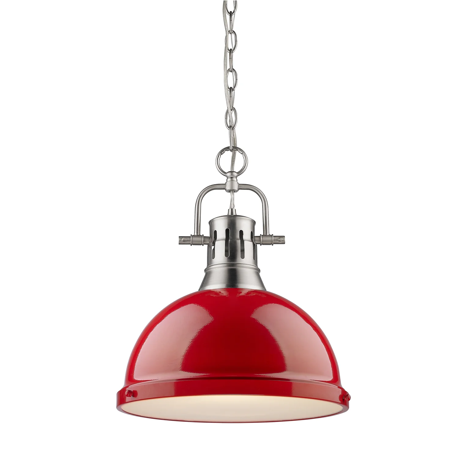 Duncan 1-light 14in Chain Hung Pendant in Pewter and Red shade - Image 2
