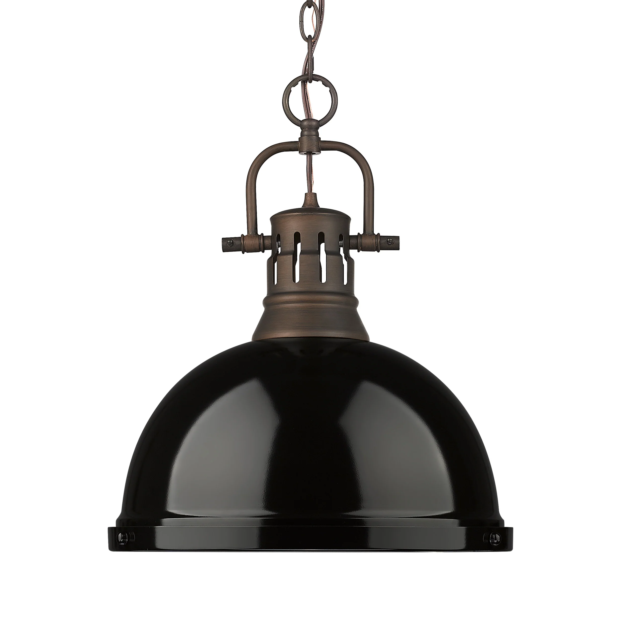 Duncan 1-light 14in Chain Hung Pendant in Rubbed Bronze and Black shade
