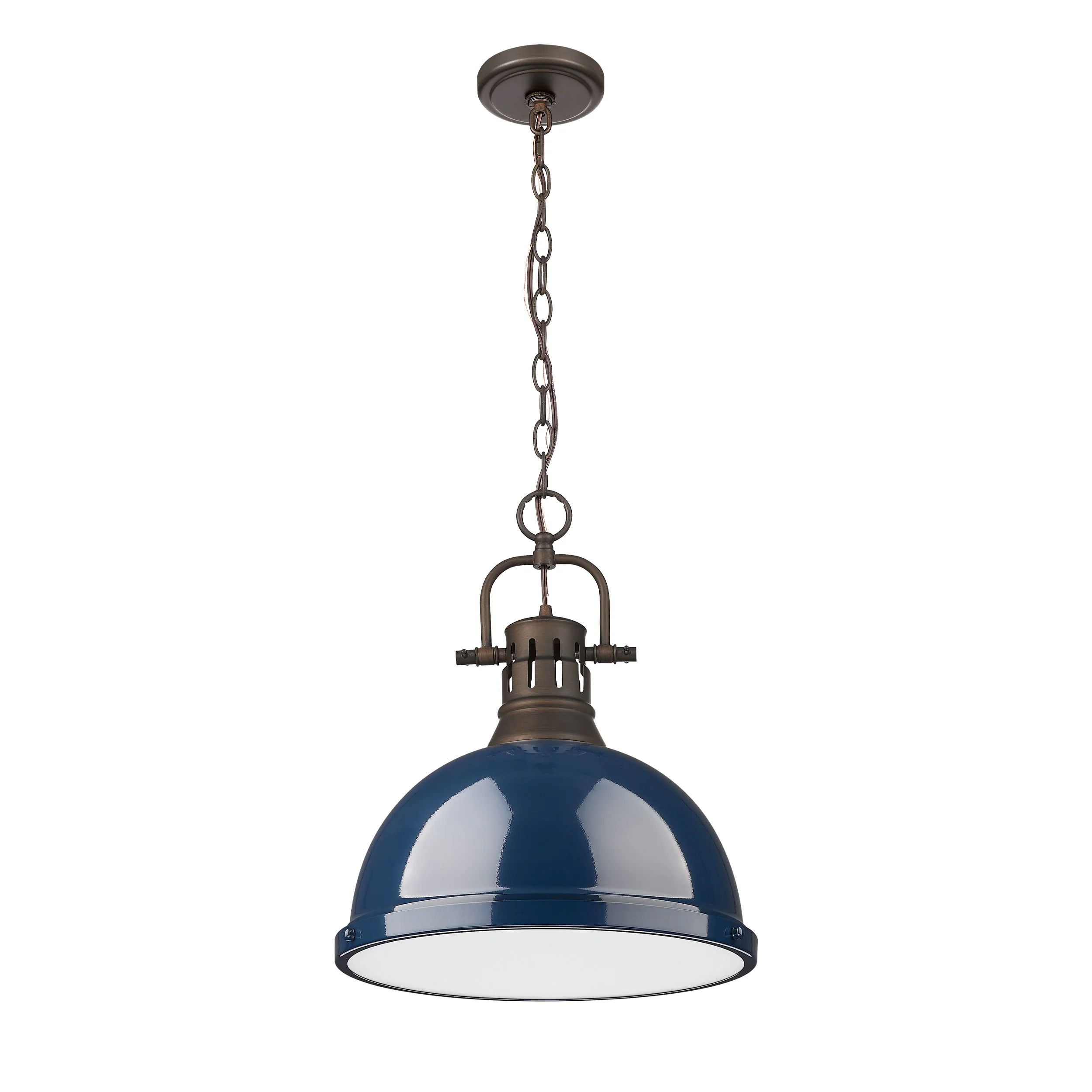 Duncan 1-light 14in Chain Hung Pendant in Rubbed Bronze and Navy Blue shade - Image 2