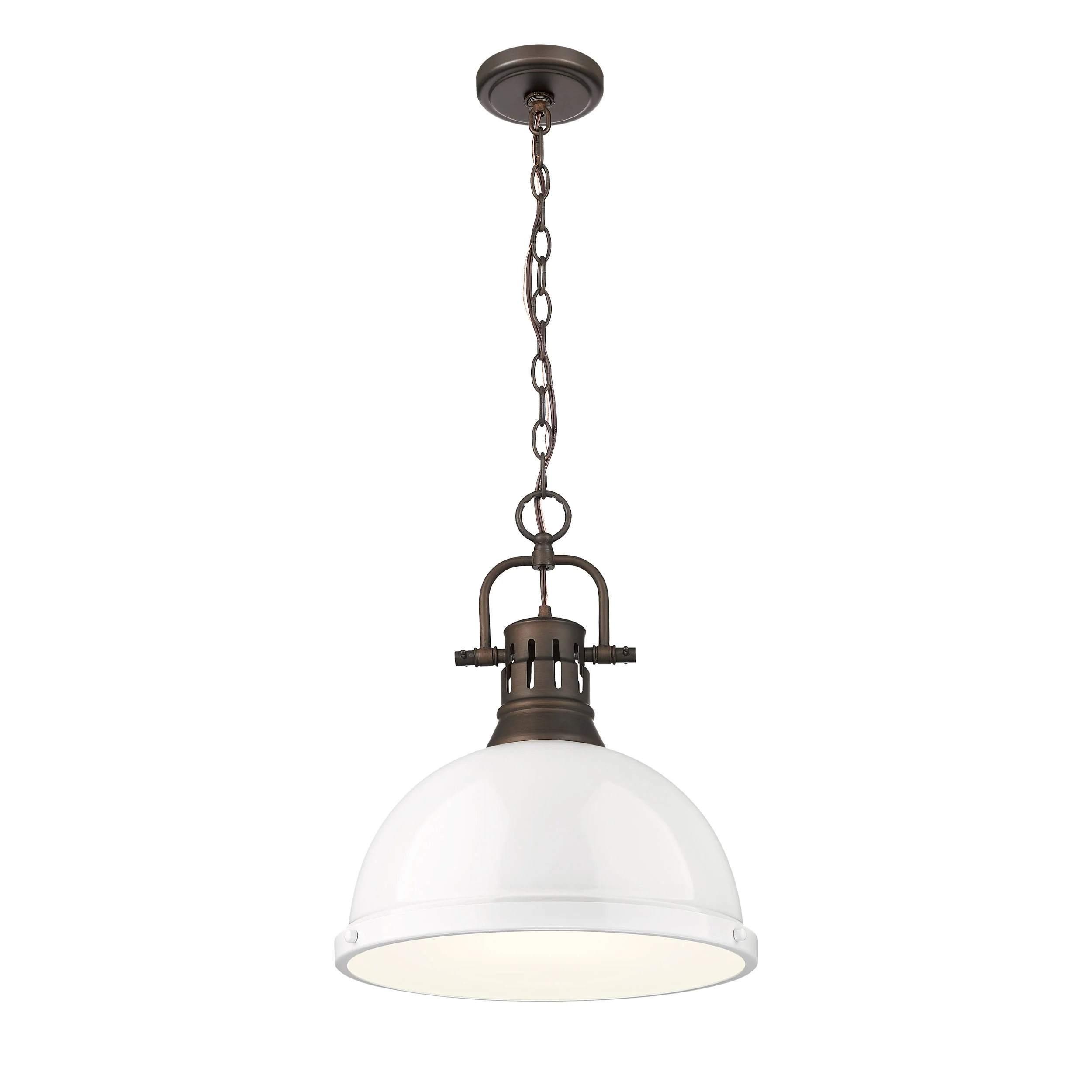 Duncan 1-light 14in Chain Hung Pendant in Rubbed Bronze and White shade - Image 2