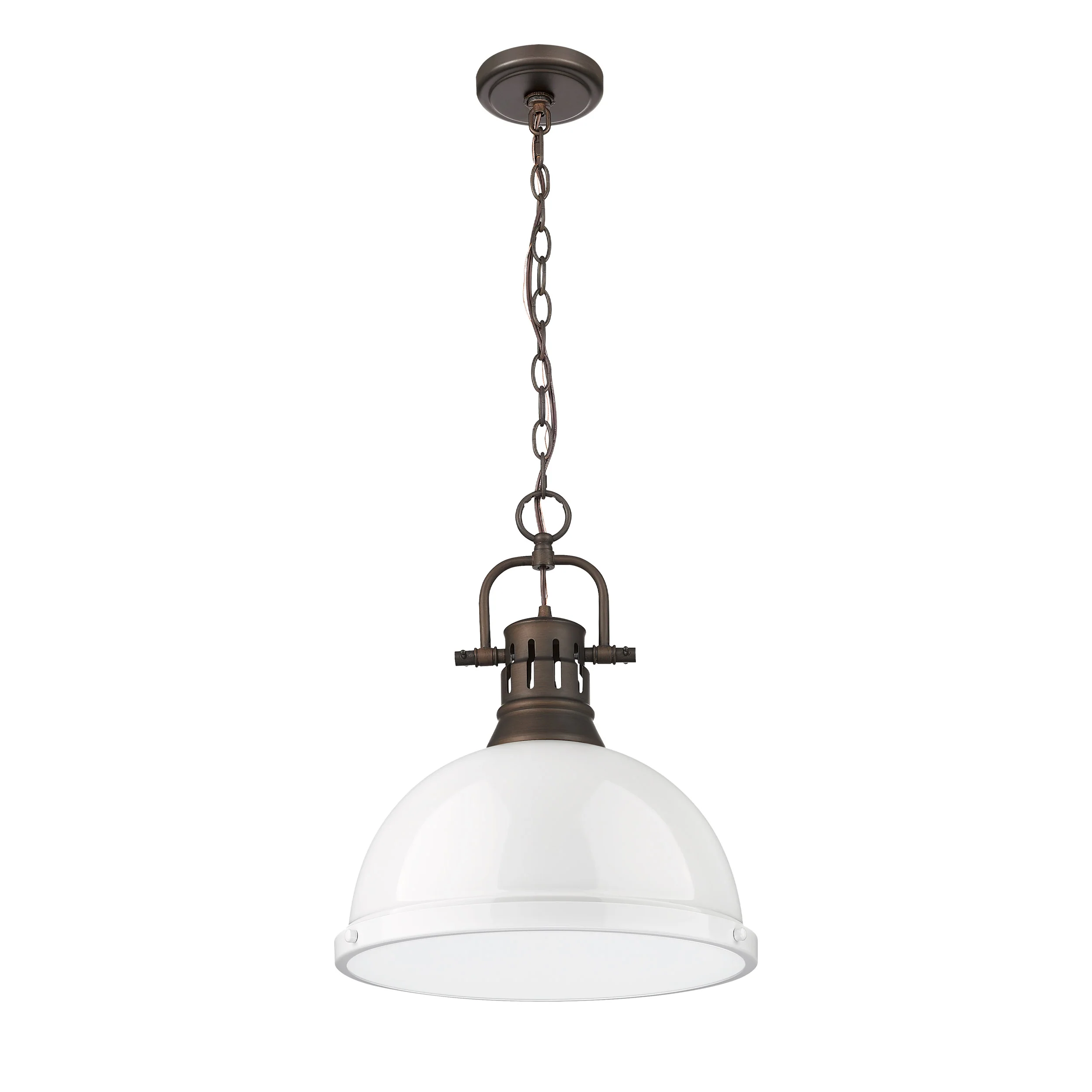 Duncan 1-light 14in Chain Hung Pendant in Rubbed Bronze and White shade - Image 3