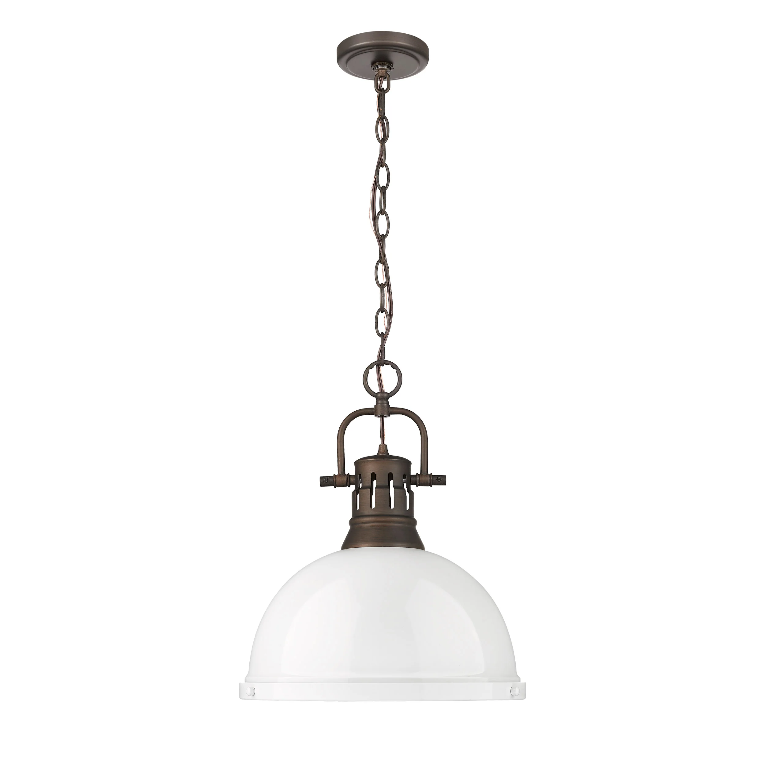 Duncan 1-light 14in Chain Hung Pendant in Rubbed Bronze and White shade - Image 4