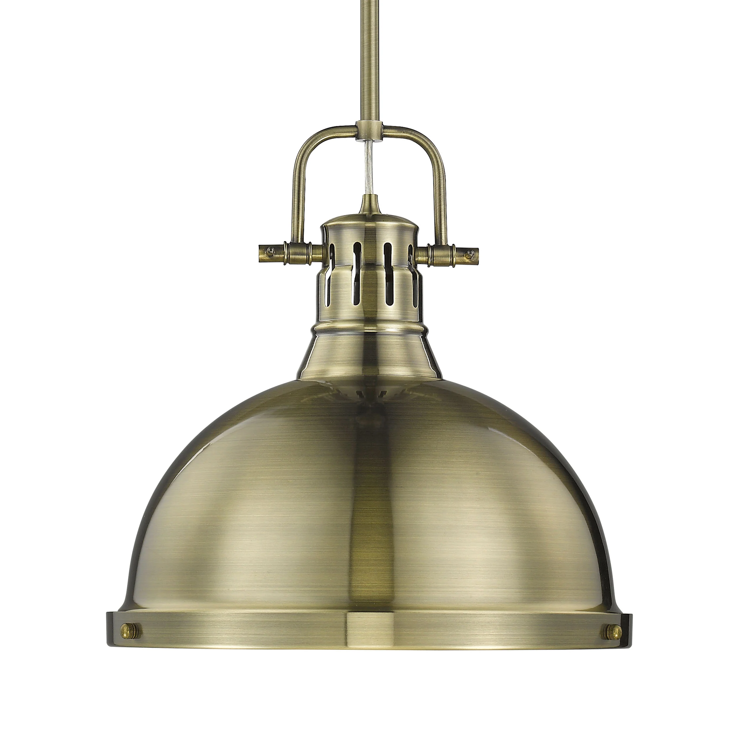 Duncan 1-light 14in Rod Hung Pendant in Aged Brass