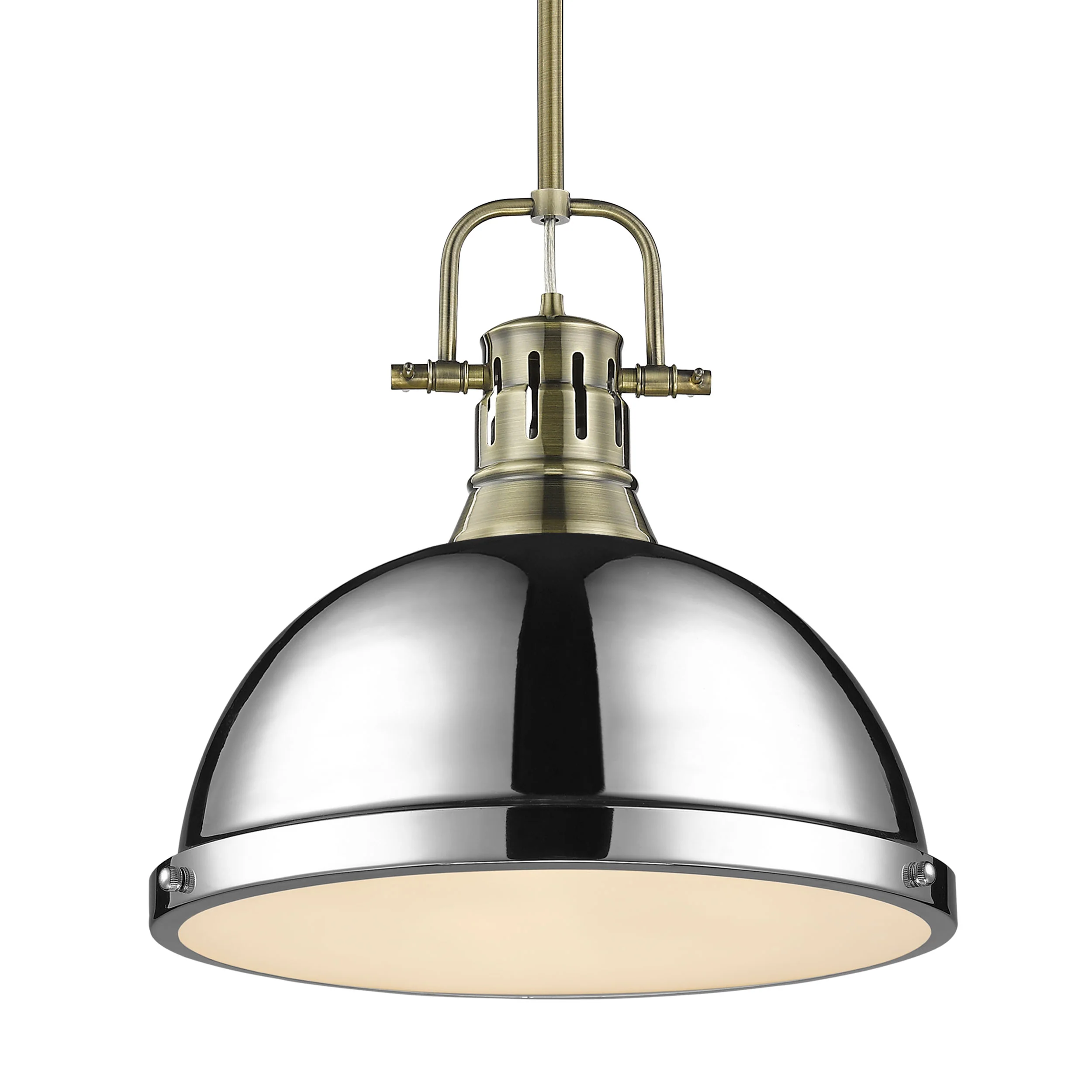 Duncan 1-light 14in Rod Hung Pendant in Aged Brass and Chrome shade