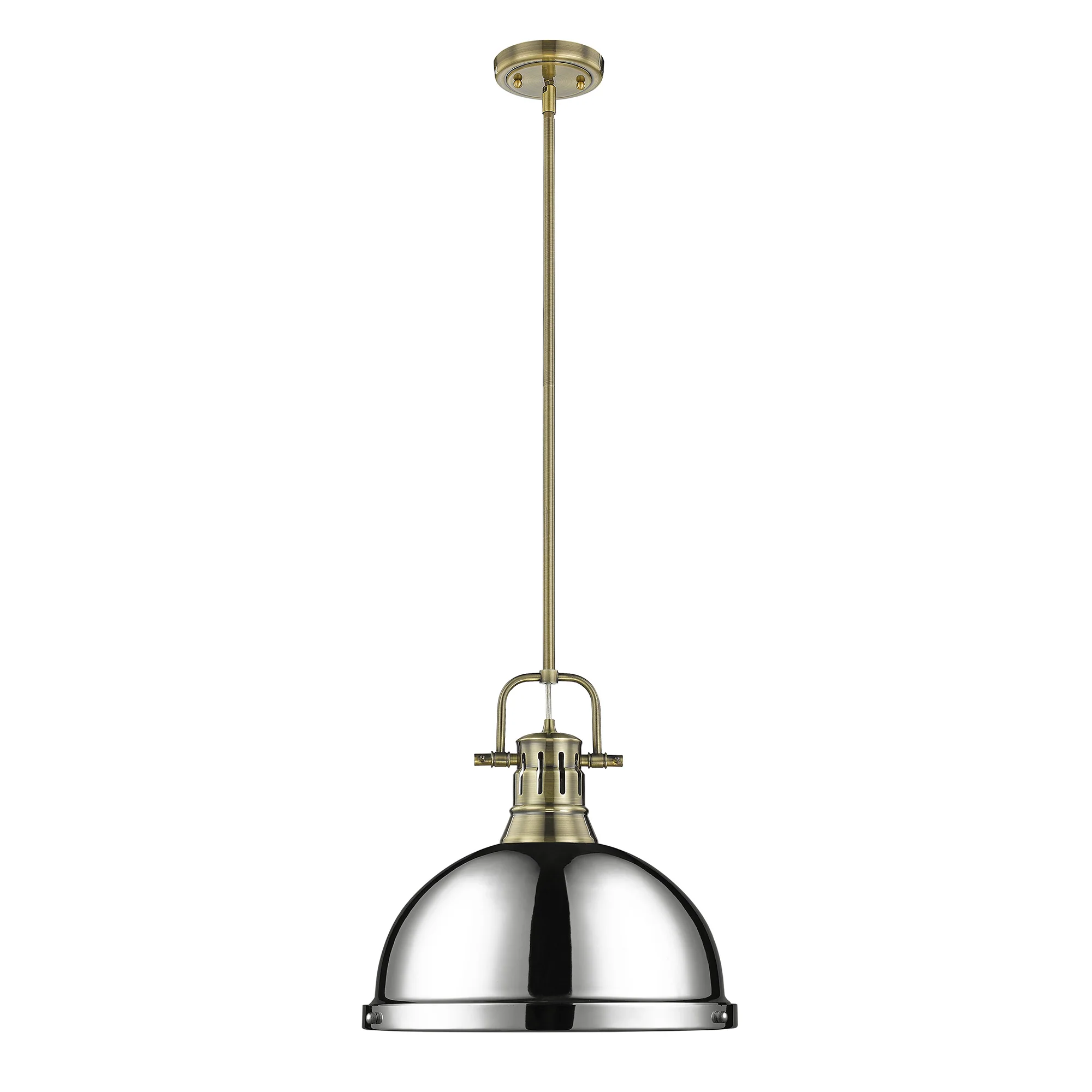 Duncan 1-light 14in Rod Hung Pendant in Aged Brass and Chrome shade - Image 2