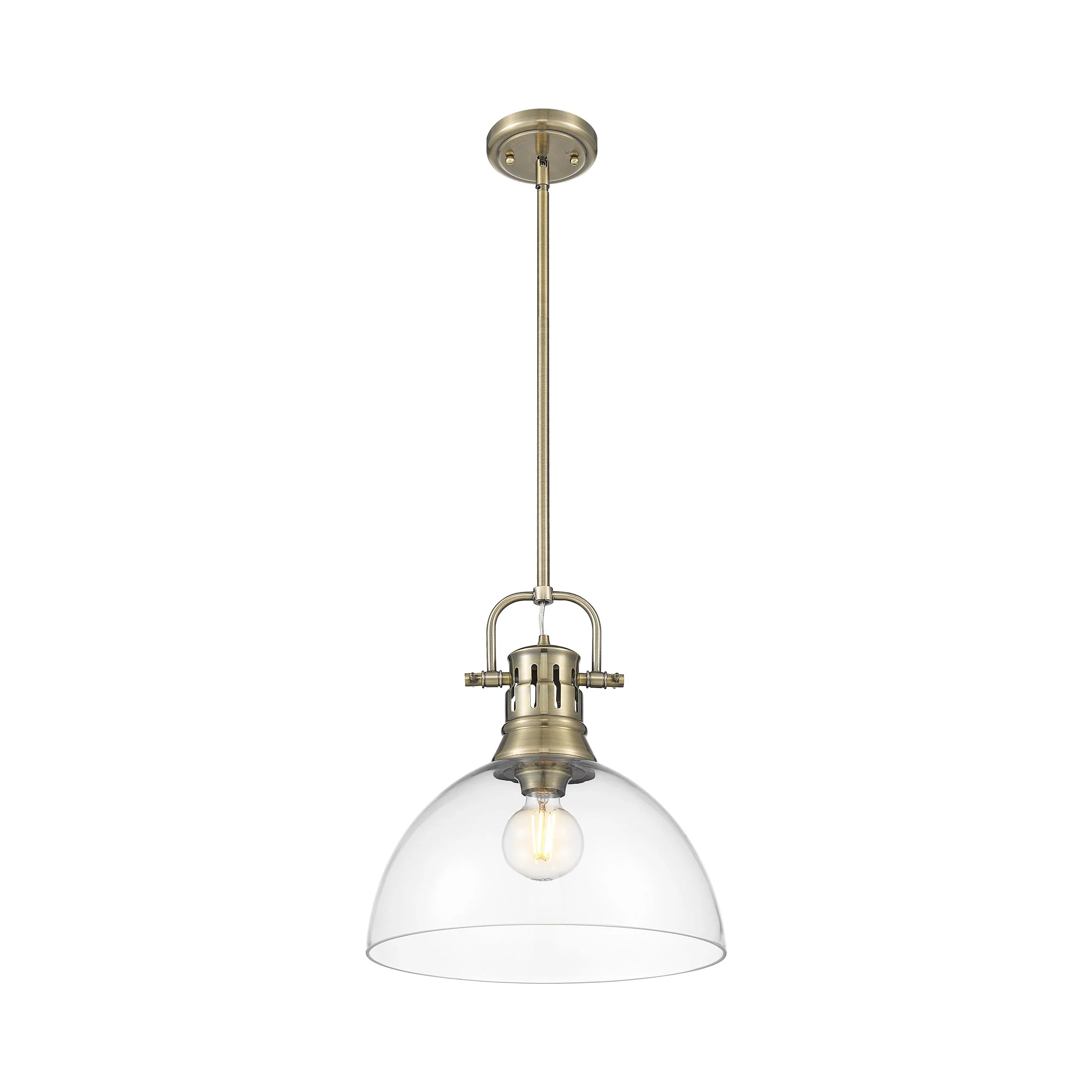 Duncan 1-light 14in rod hung Pendant in Aged Brass and Clear Glass - Image 2