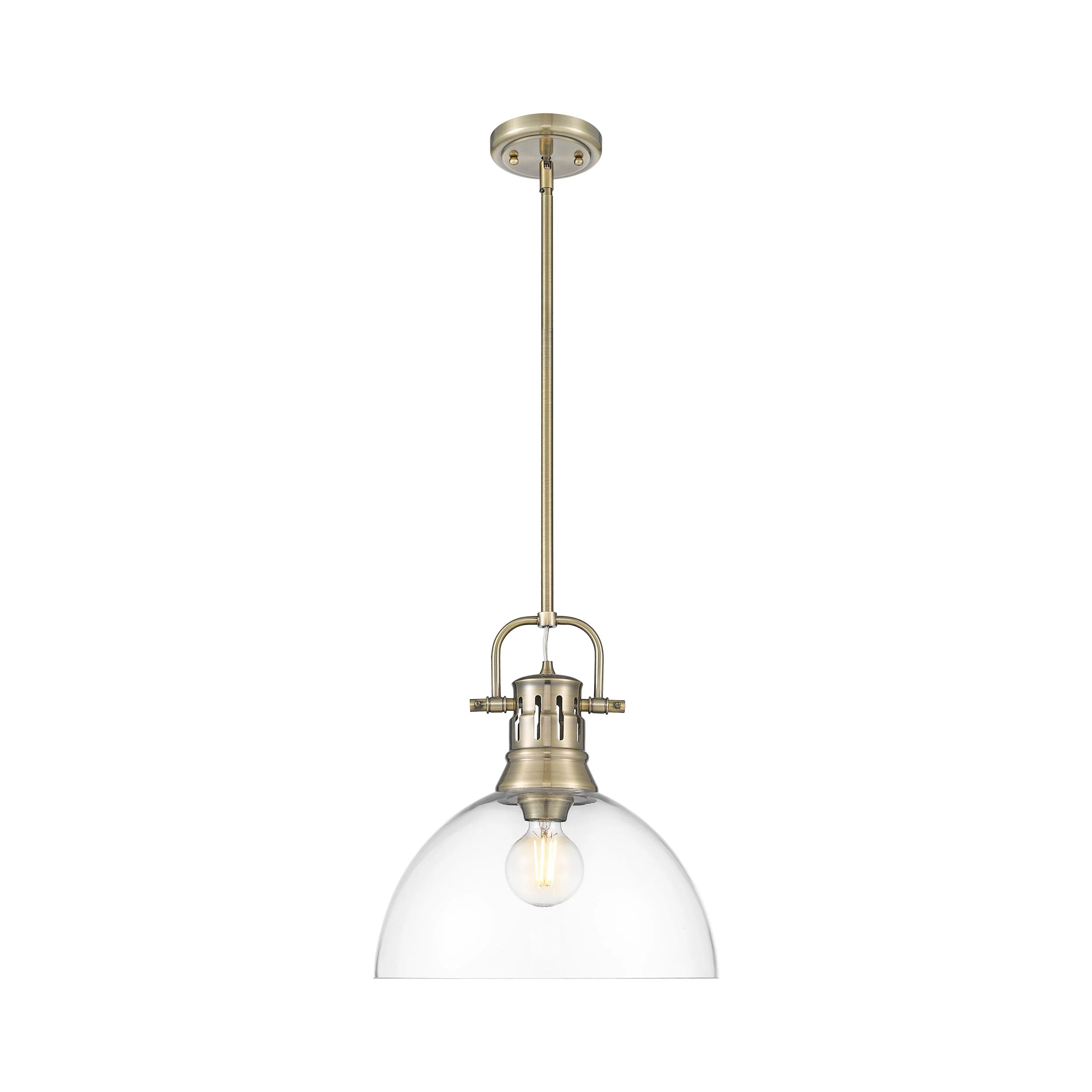 Duncan 1-light 14in rod hung Pendant in Aged Brass and Clear Glass - Image 3