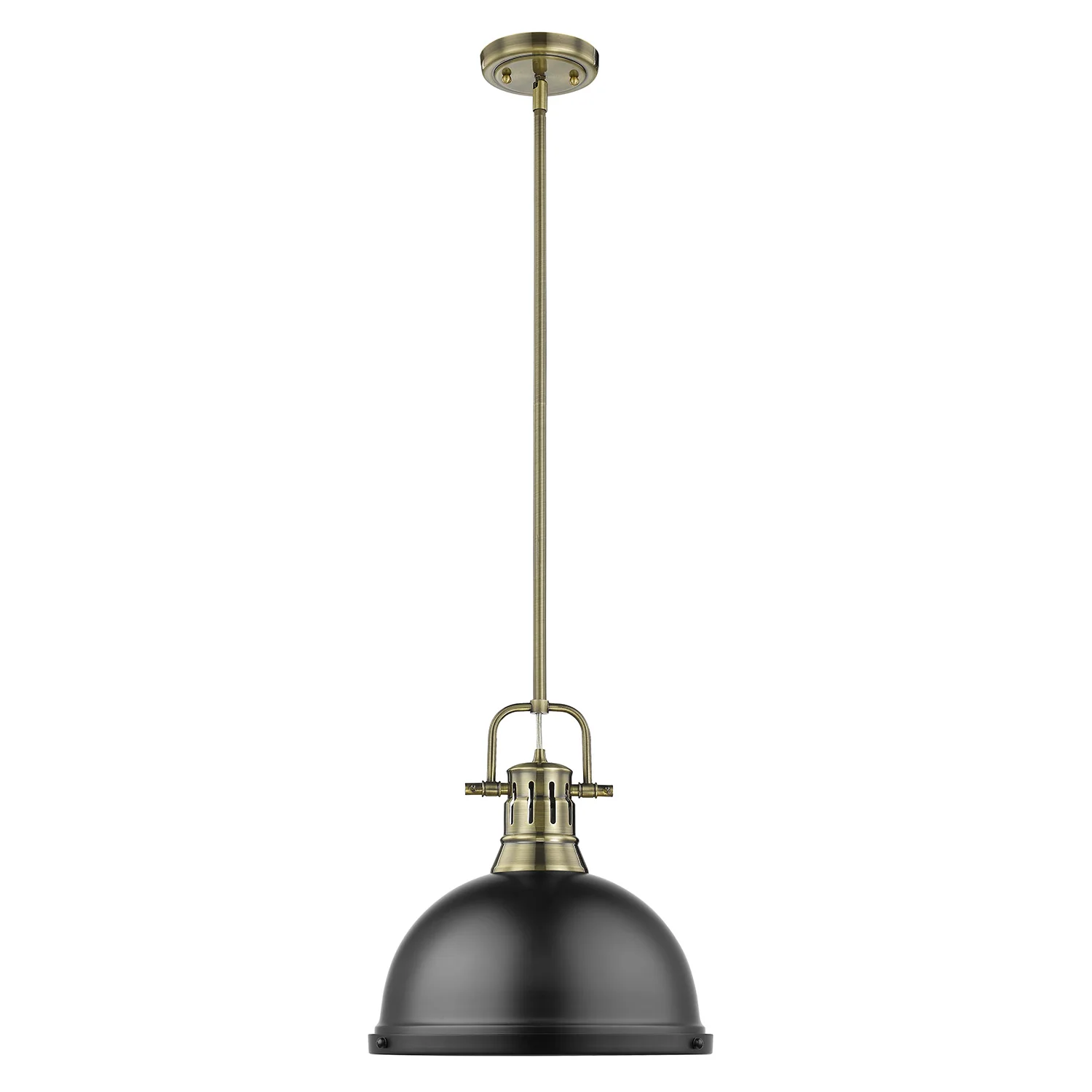 Duncan 1-light 14in Rod Hung Pendant in Aged Brass and Matte Black shade - Image 2