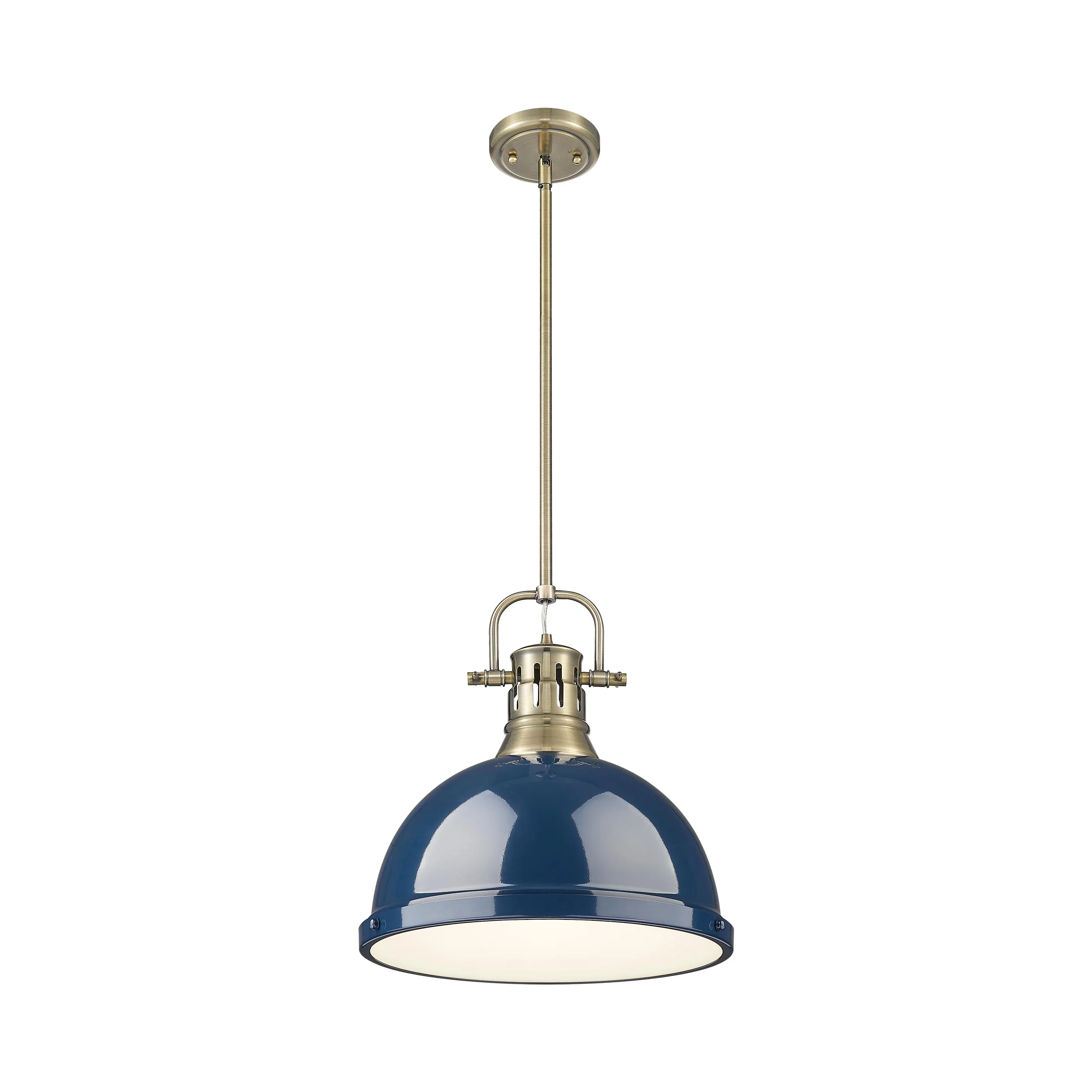 Duncan 1-light 14in Rod Hung Pendant in Aged Brass and Navy Blue shade - Image 2