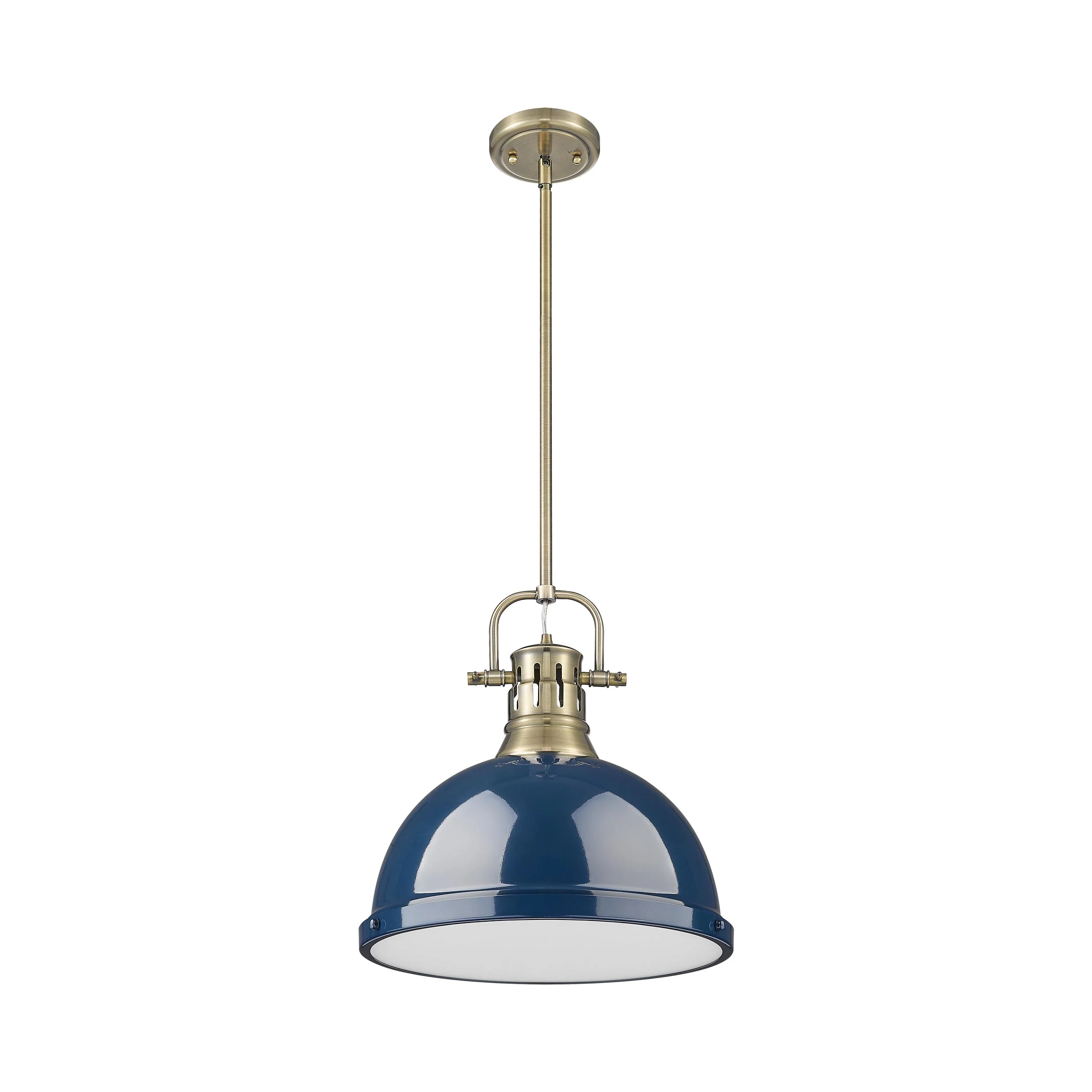 Duncan 1-light 14in Rod Hung Pendant in Aged Brass and Navy Blue shade - Image 3