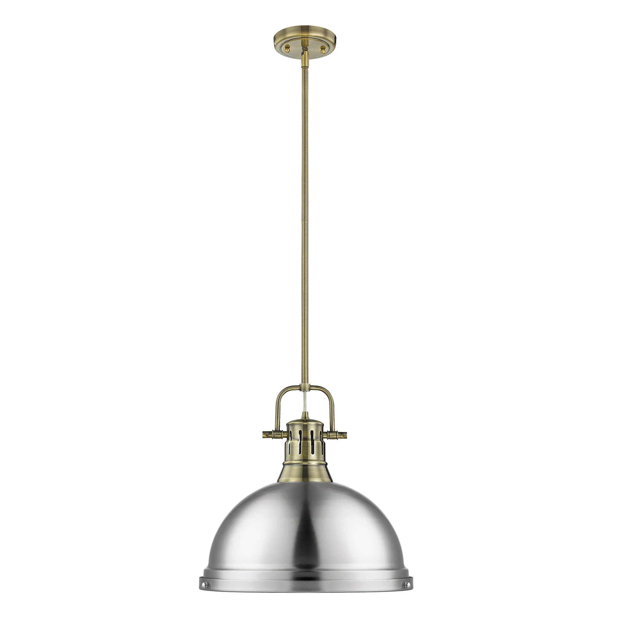 Duncan 1-light 14in Rod Hung Pendant in Aged Brass and Pewter shade - Image 2