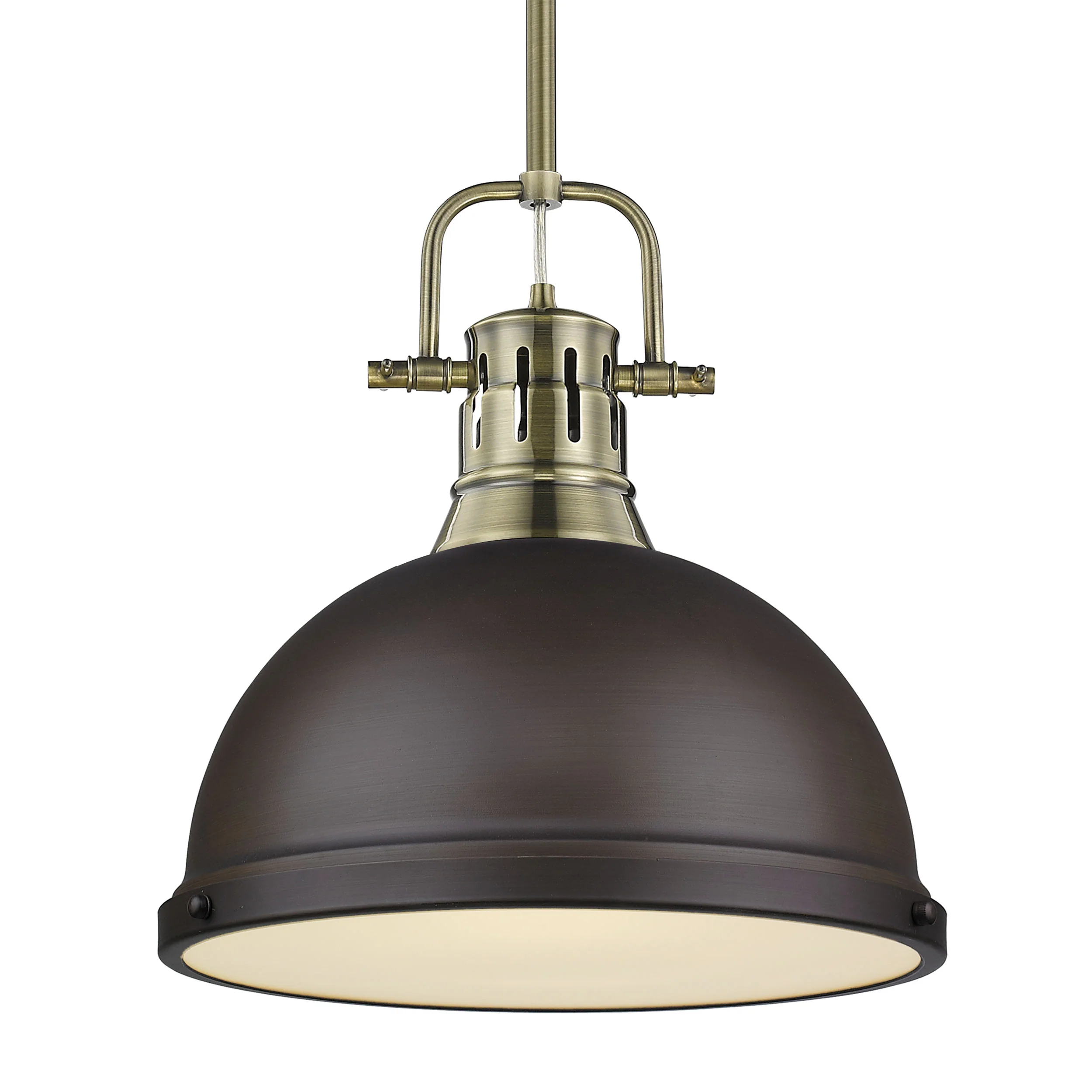 Duncan 1-light 14in Rod Hung Pendant in Aged Brass and Rubbed Bronze shade