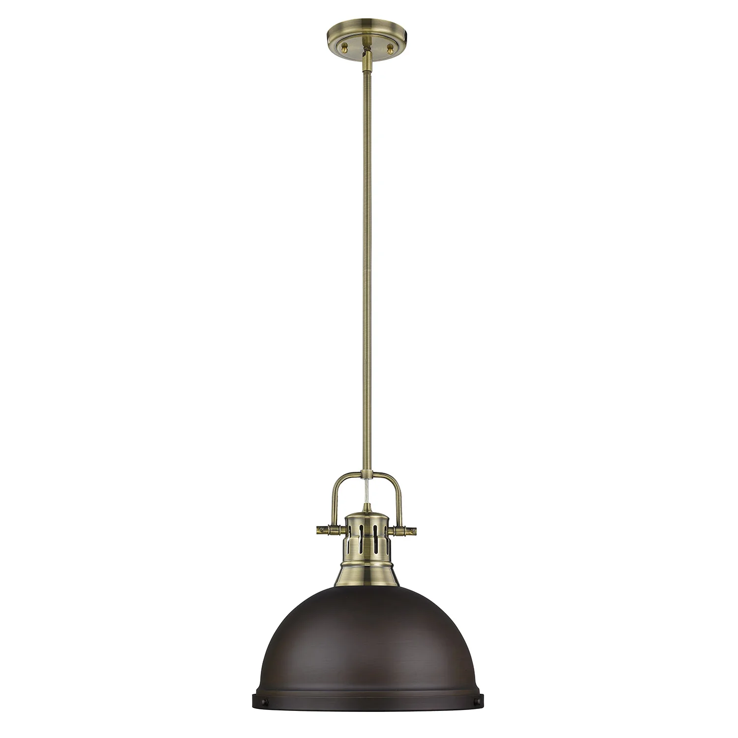 Duncan 1-light 14in Rod Hung Pendant in Aged Brass and Rubbed Bronze shade - Image 2