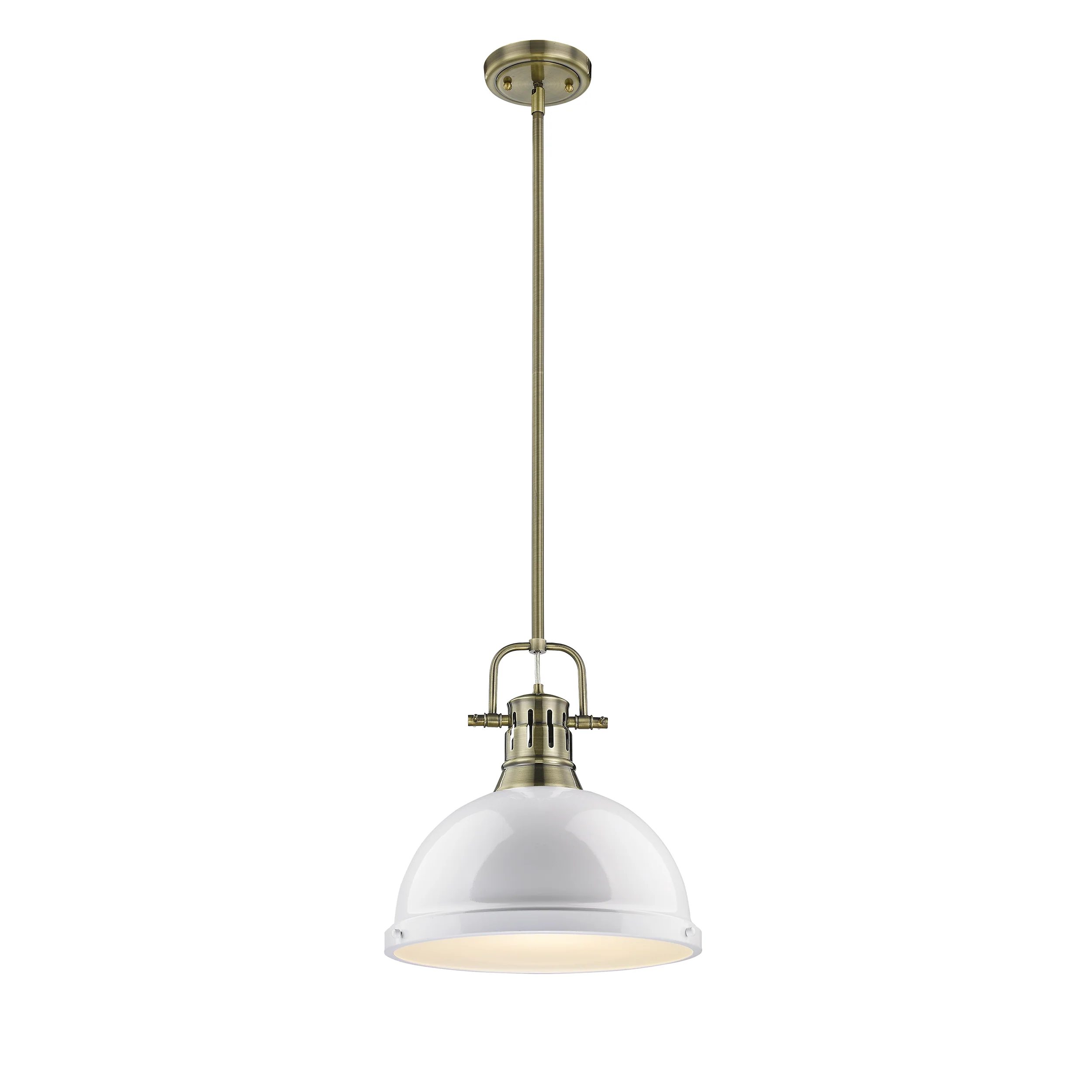 Duncan 1-light 14in Rod Hung Pendant in Aged Brass and White shade - Image 2