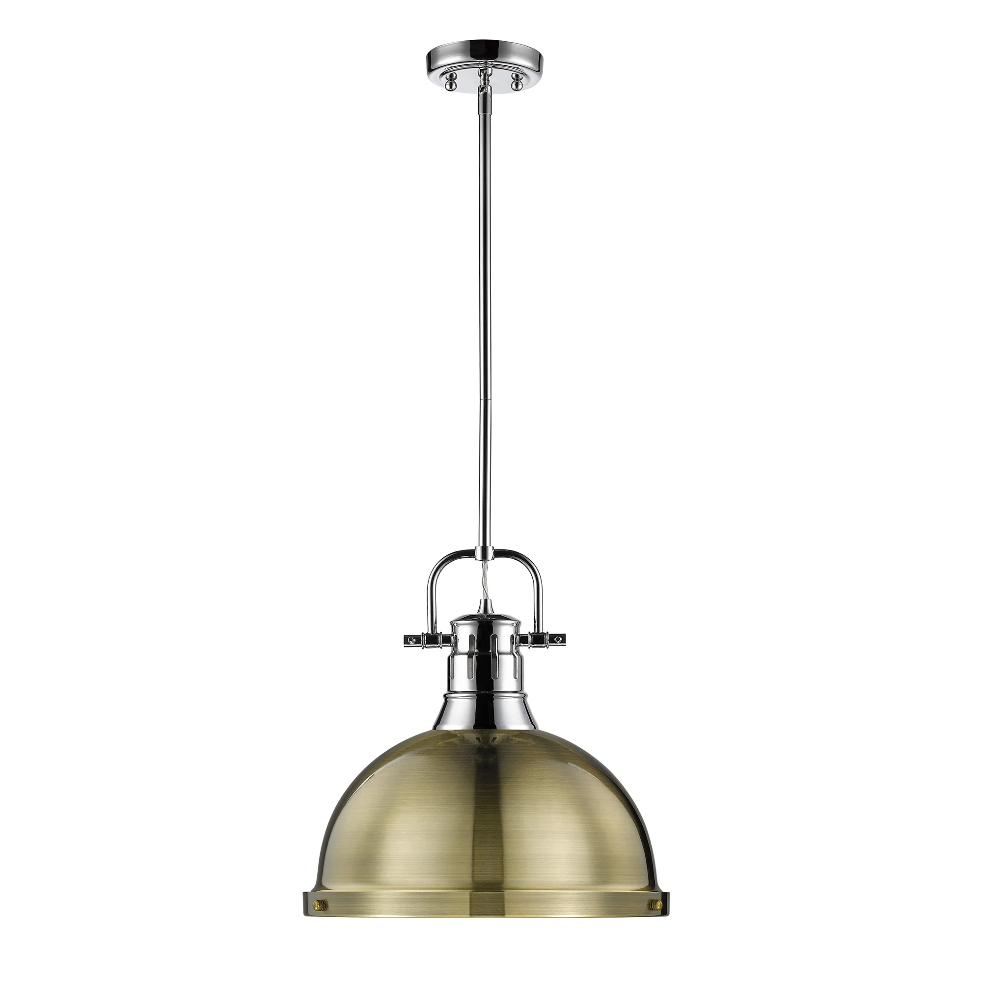Duncan 1-light 14in Rod Hung Pendant in Chrome and Aged Brass shade - Image 2
