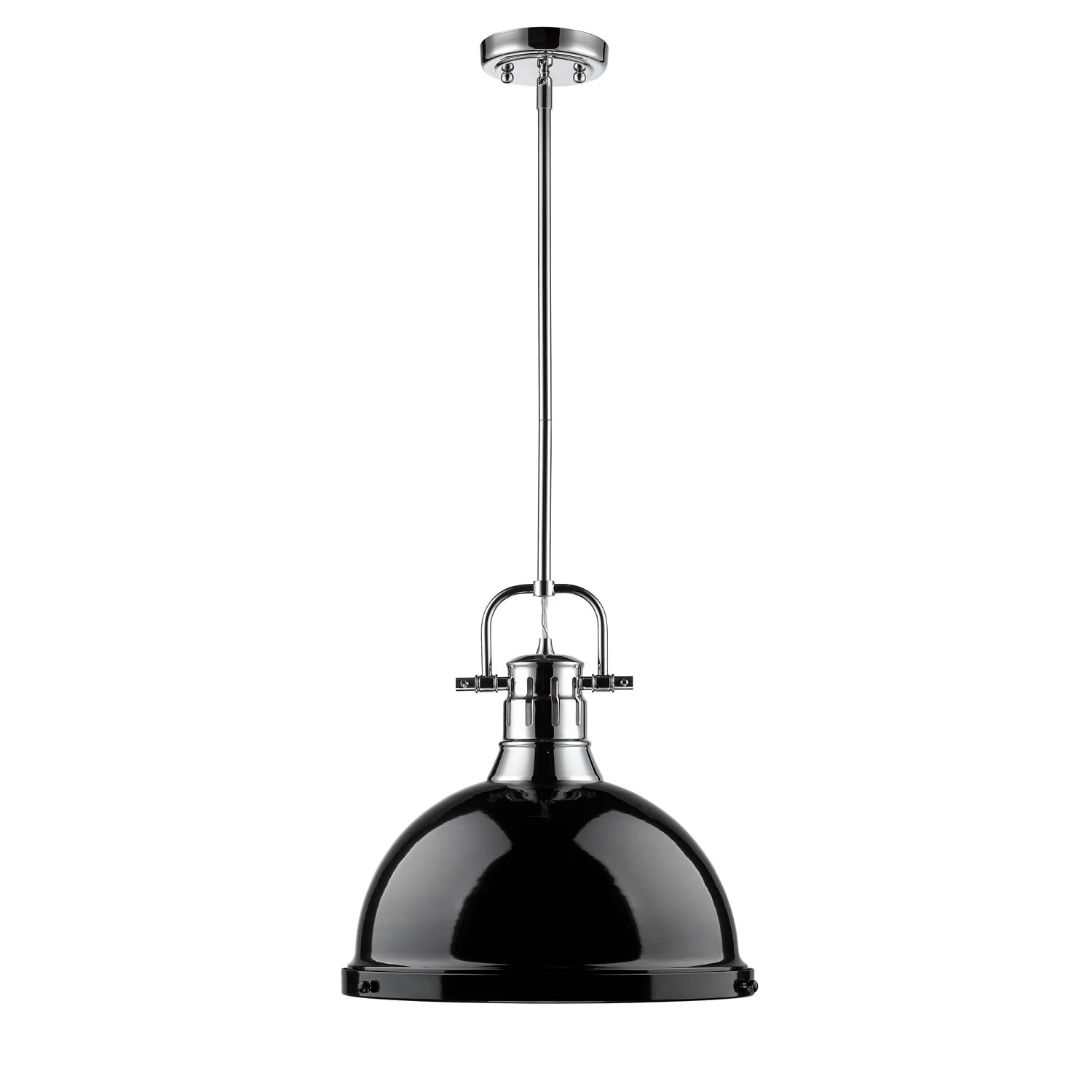 Duncan 1-light 14in Rod Hung Pendant in Chrome and Black shade - Image 2