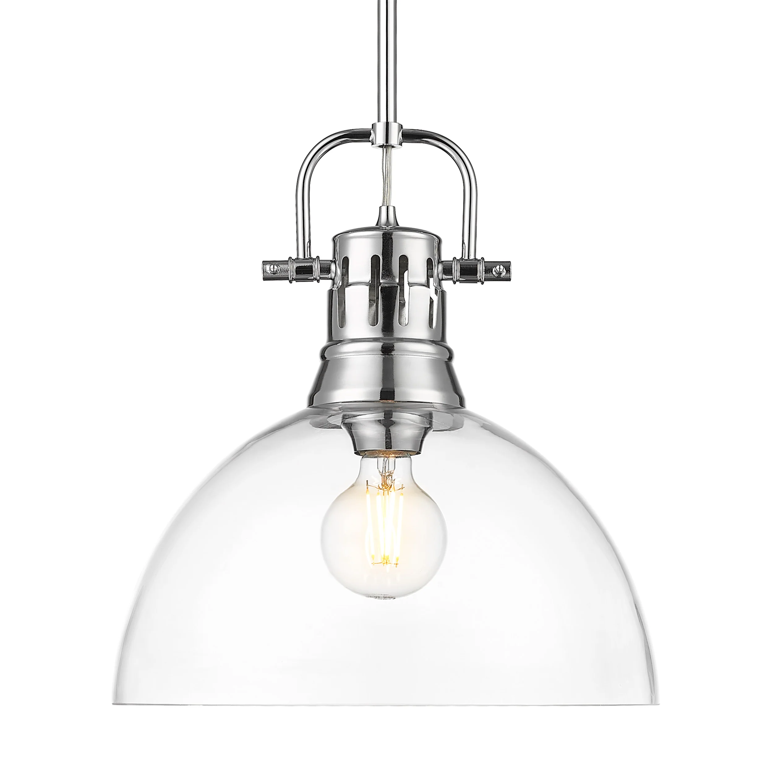 Duncan 1-light 14in rod hung Pendant in Chrome and Clear Glass