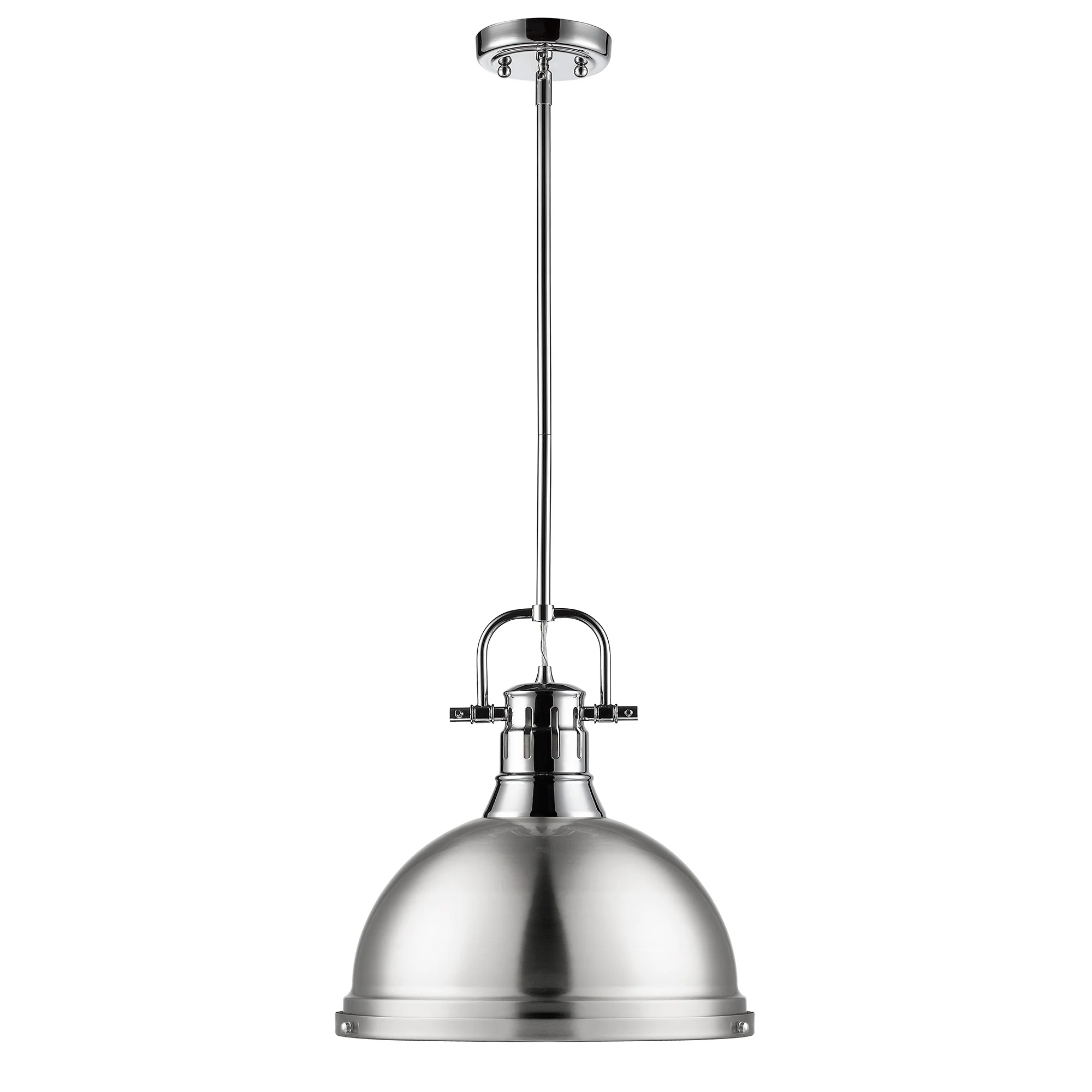 Duncan 1-light 14in Rod Hung Pendant in Chrome and Pewter shade - Image 2