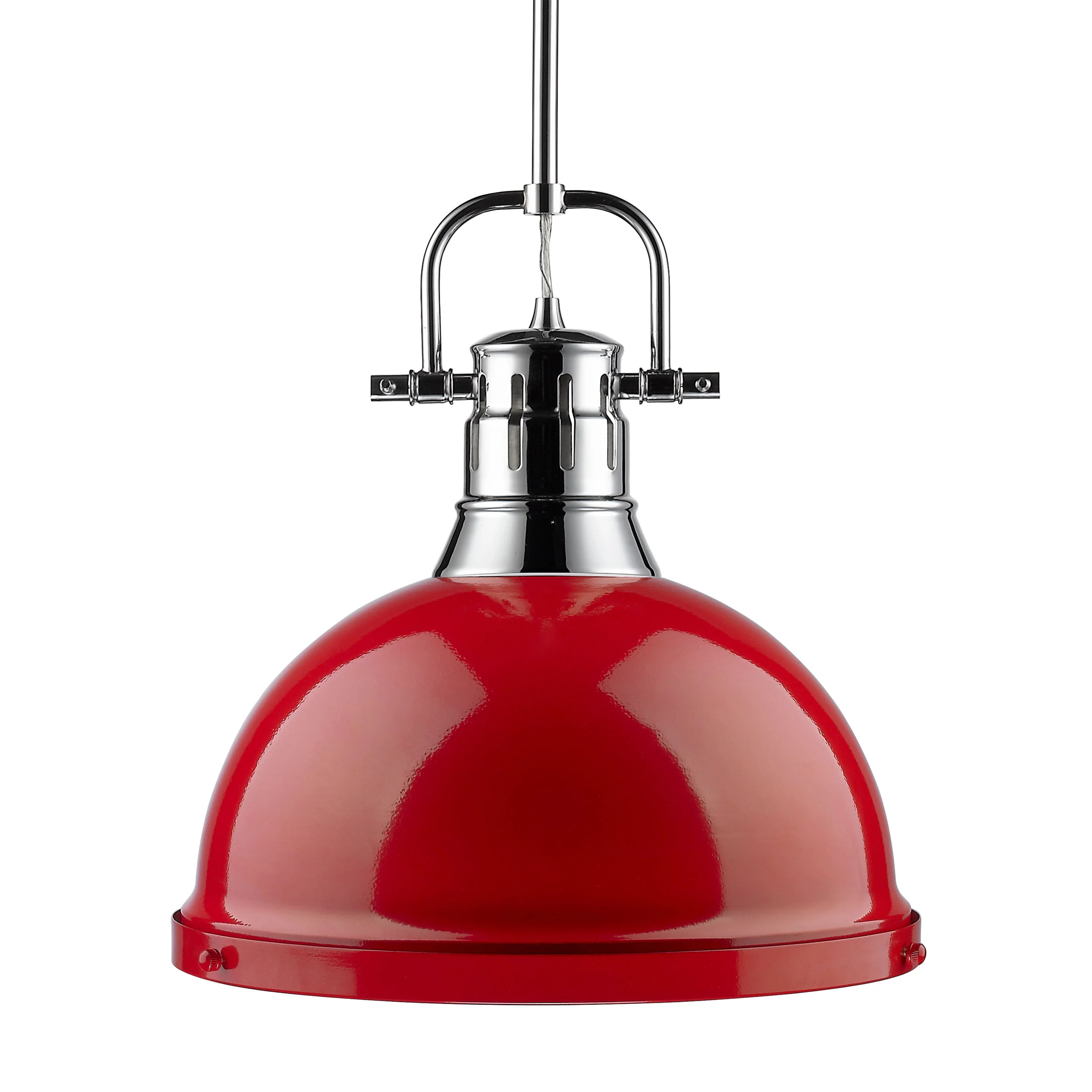 Duncan 1-light 14in Rod Hung Pendant in Chrome and Red shade