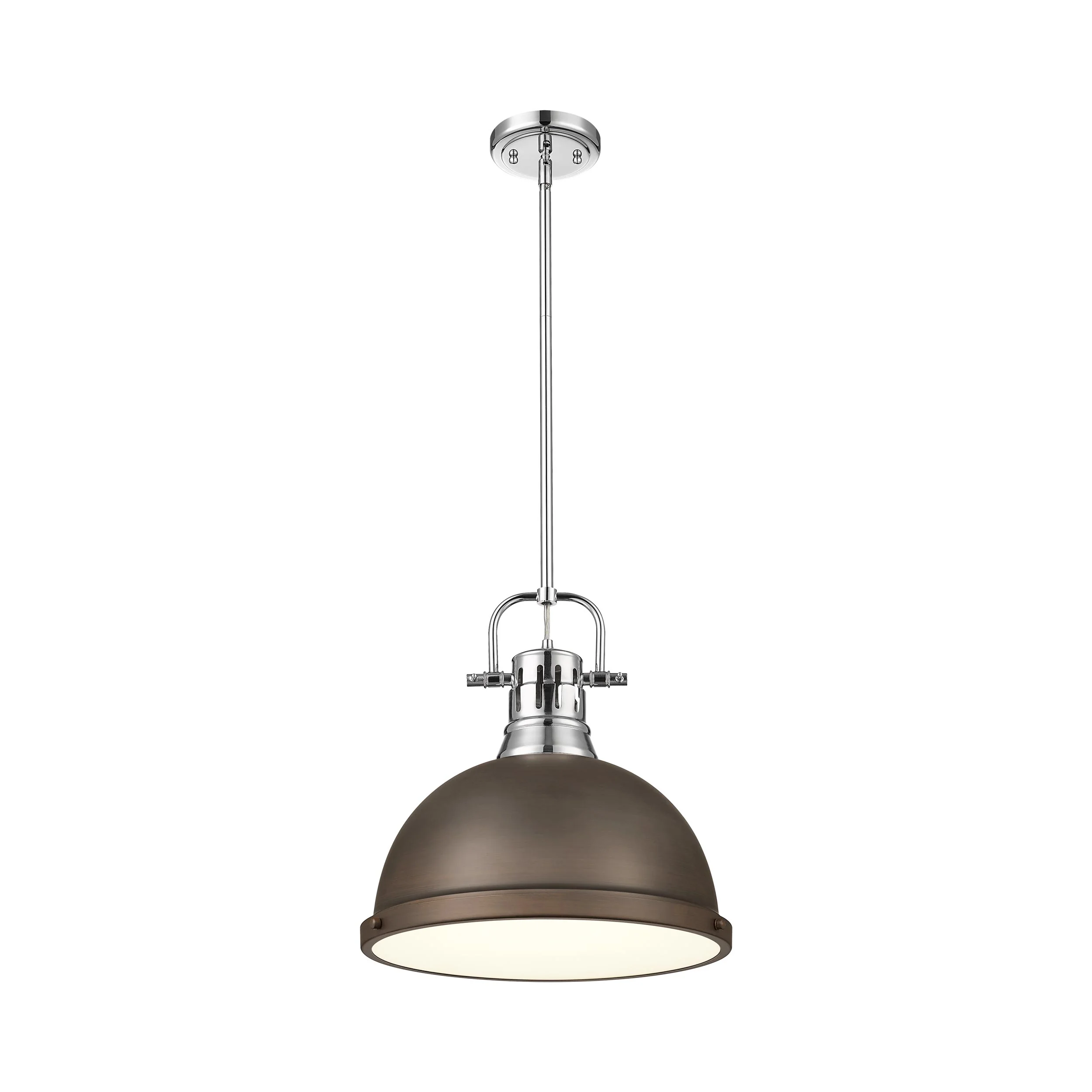 Duncan 1-light 14in Rod Hung Pendant in Chrome and Rubbed Bronze shade - Image 2
