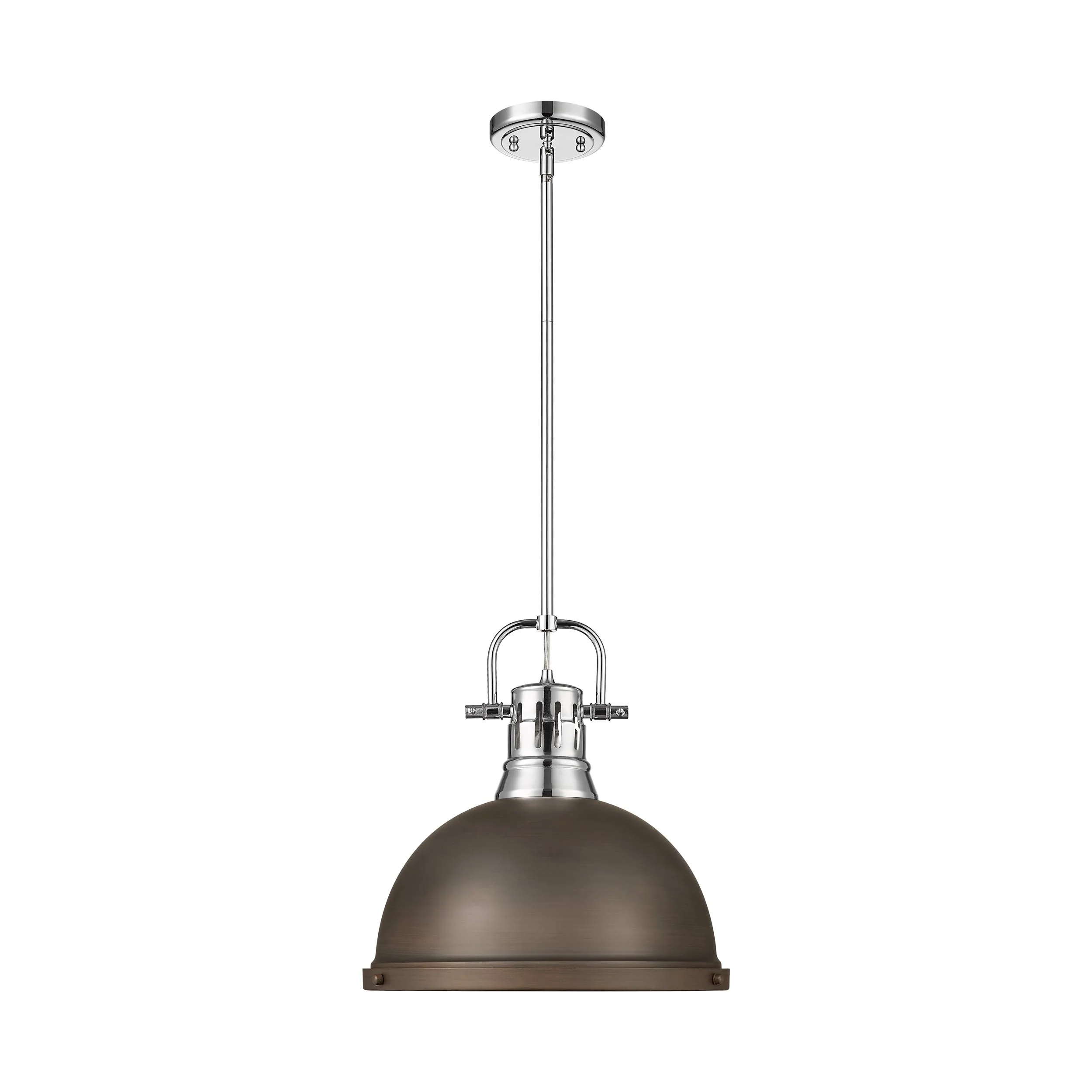 Duncan 1-light 14in Rod Hung Pendant in Chrome and Rubbed Bronze shade - Image 4