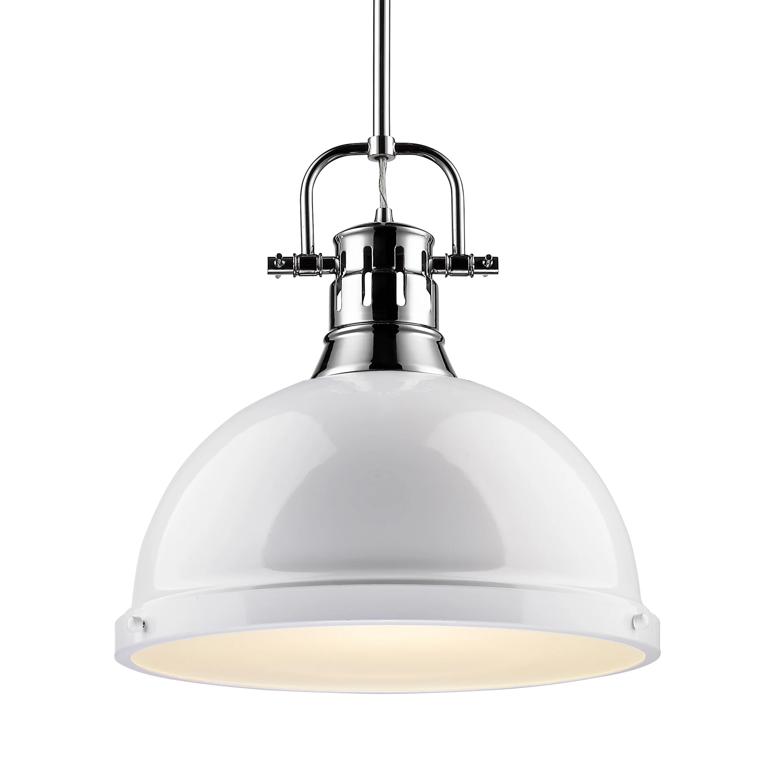 Duncan 1-light 14in Rod Hung Pendant in Chrome and White shade