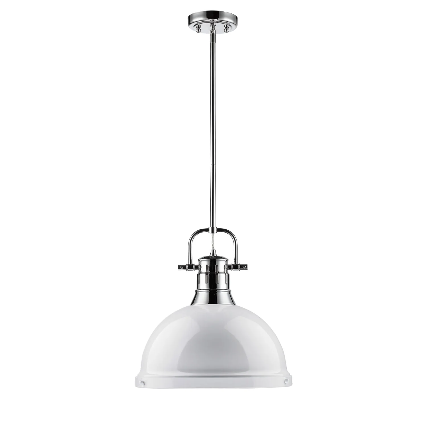 Duncan 1-light 14in Rod Hung Pendant in Chrome and White shade - Image 2