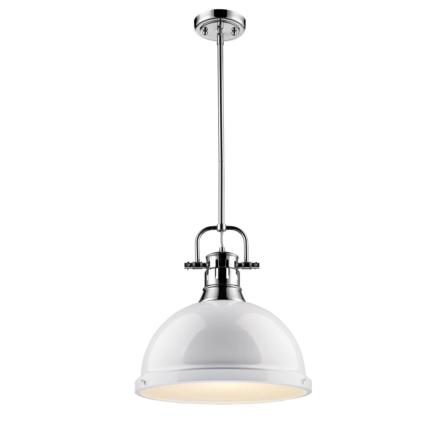 Duncan 1-light 14in Rod Hung Pendant in Chrome and White shade - Image 3