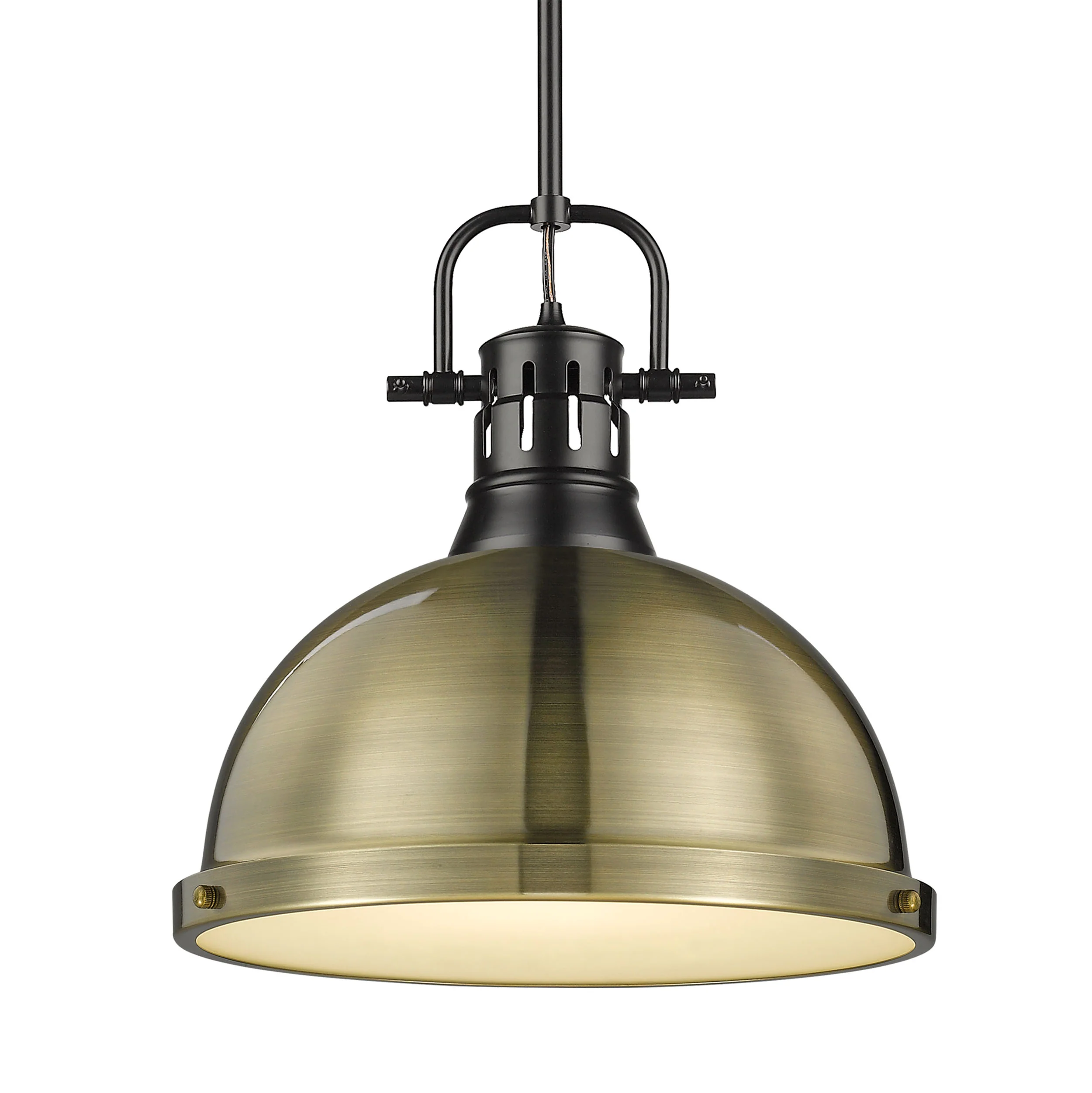 Duncan 1-light 14in Rod Hung Pendant in Matte Black and Aged Brass shade