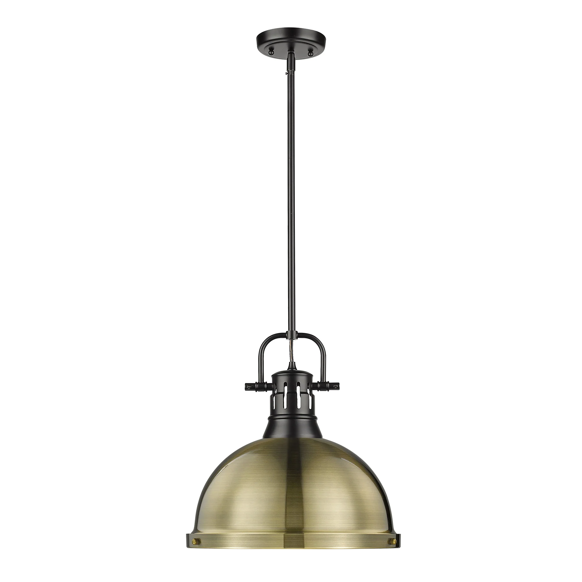 Duncan 1-light 14in Rod Hung Pendant in Matte Black and Aged Brass shade - Image 2