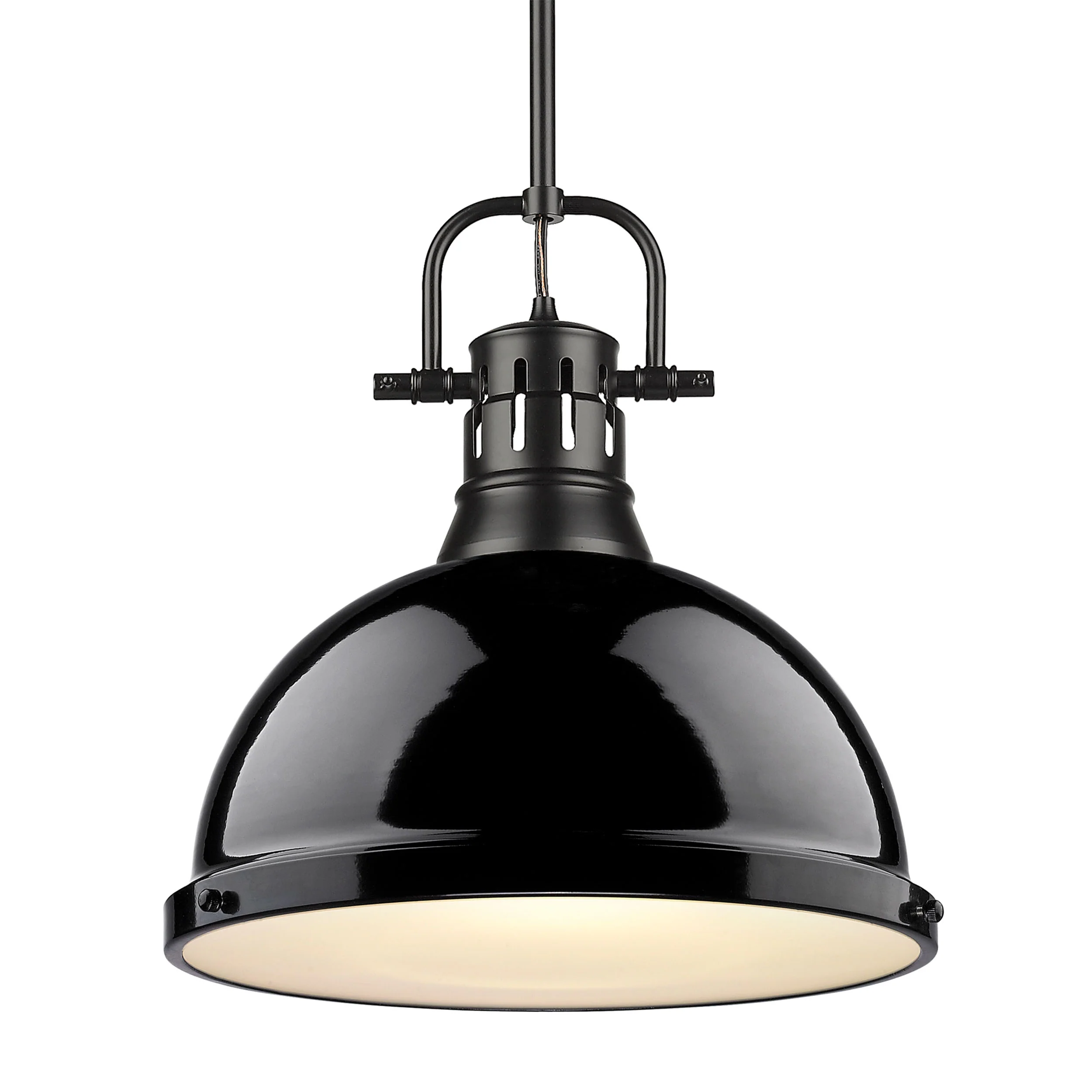 Duncan 1-light 14in Rod Hung Pendant in Matte Black and Black shade