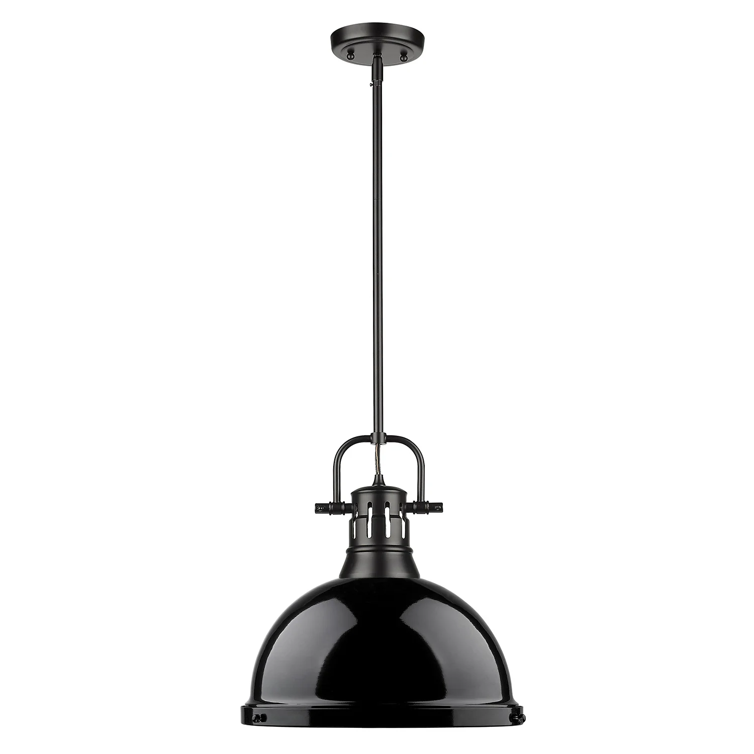 Duncan 1-light 14in Rod Hung Pendant in Matte Black and Black shade - Image 2