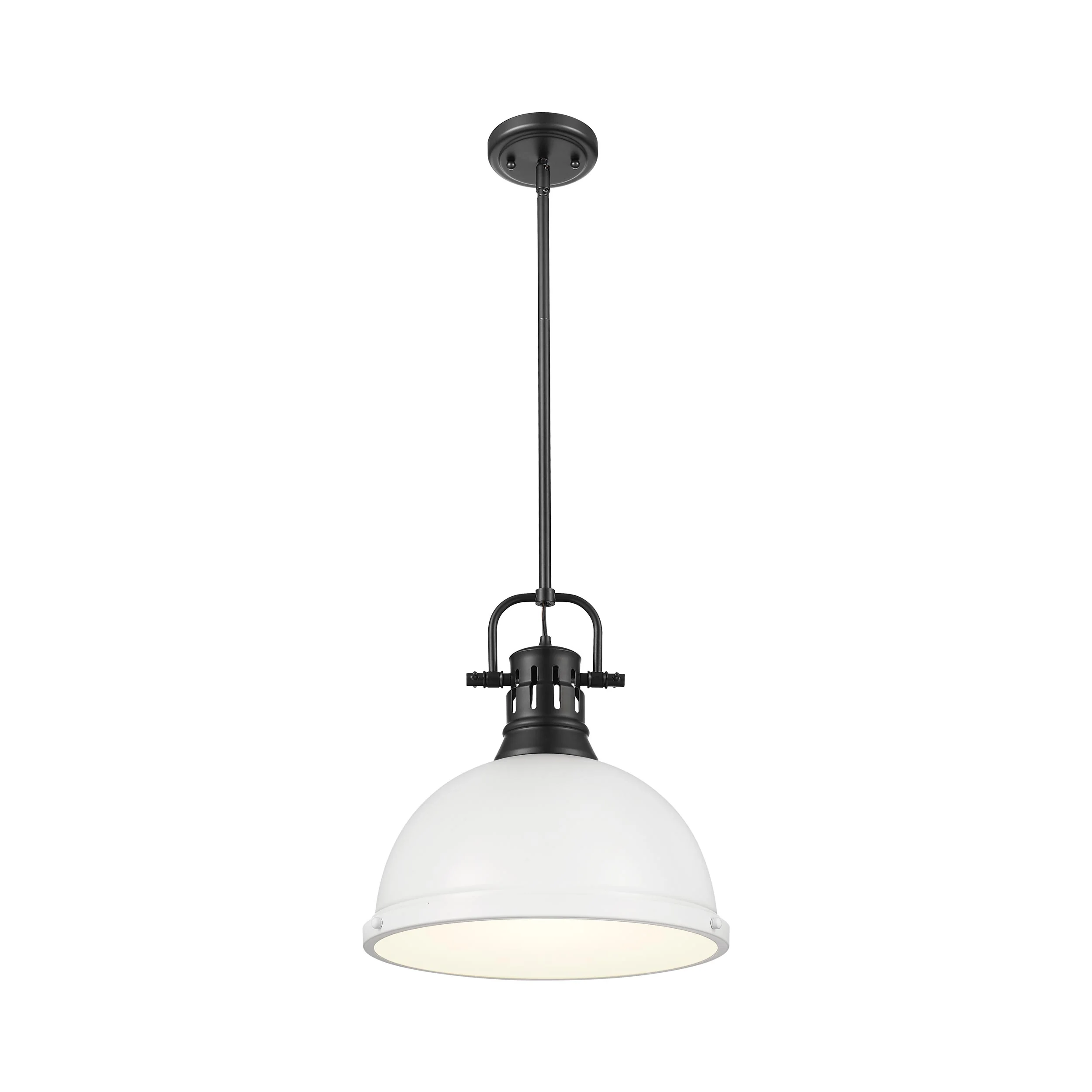 Duncan 1-light 14in Rod Hung Pendant in Matte Black and Matte White shade - Image 3