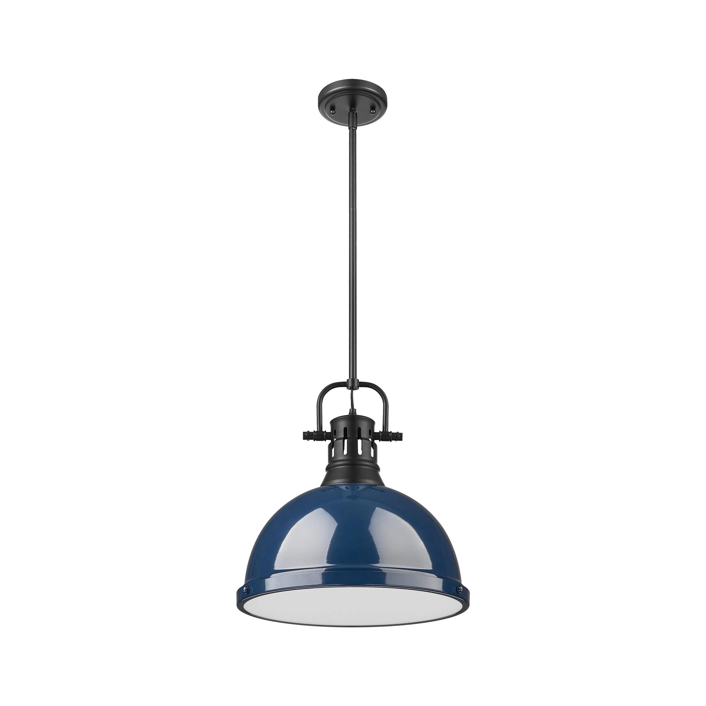 Duncan 1-light 14in Rod Hung Pendant in Matte Black and Navy Blue shade - Image 3