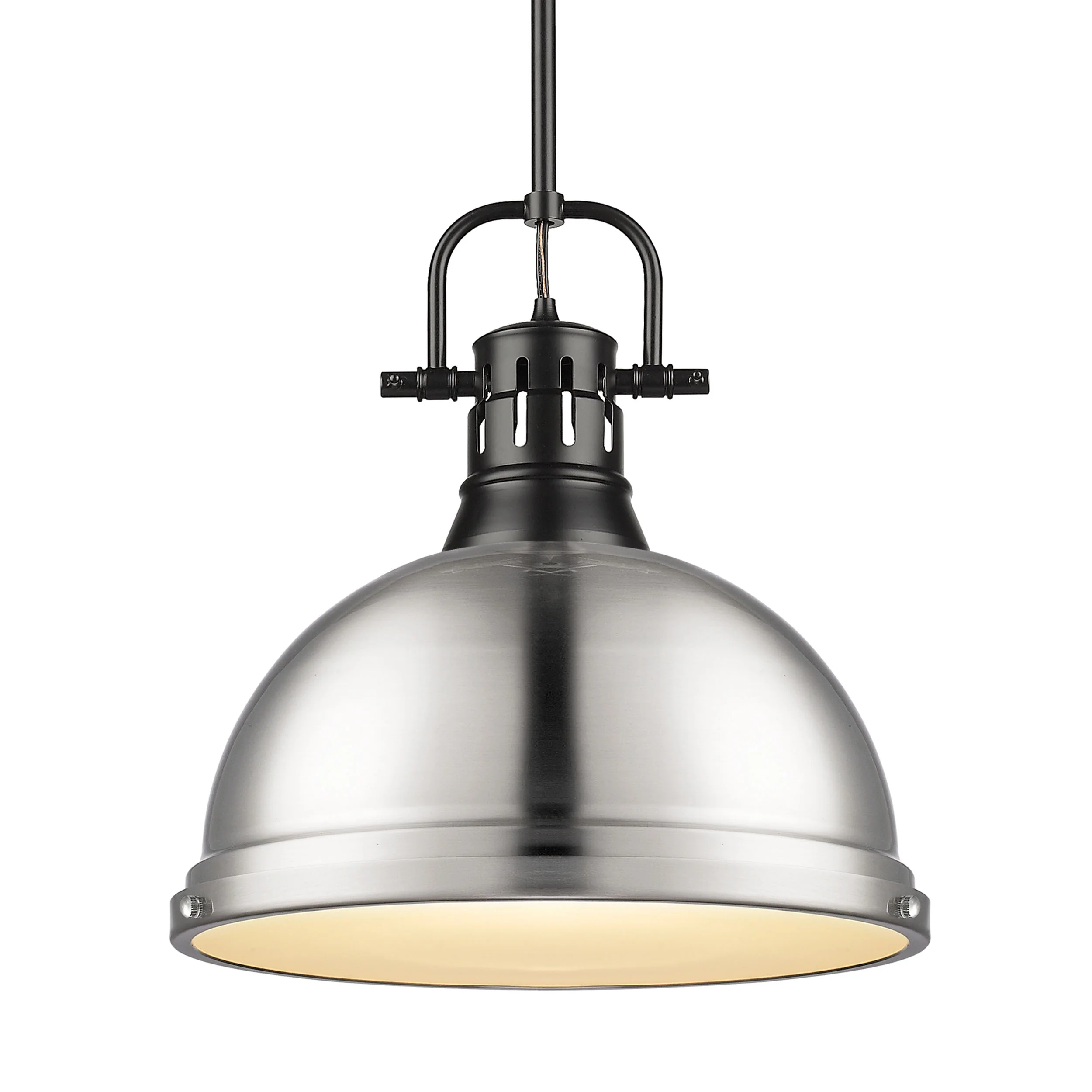 Duncan 1-light 14in Rod Hung Pendant in Matte Black and Pewter shade