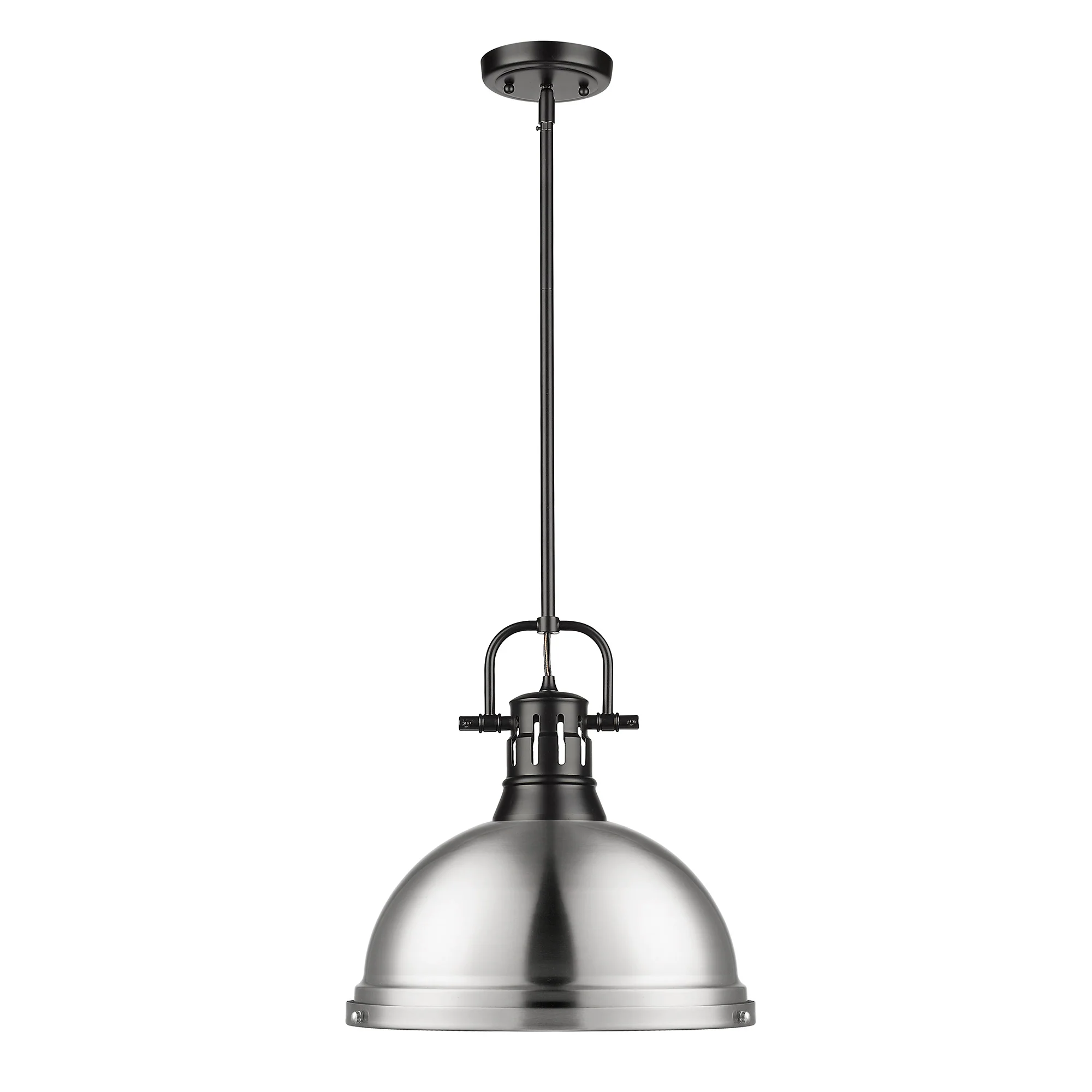 Duncan 1-light 14in Rod Hung Pendant in Matte Black and Pewter shade - Image 2