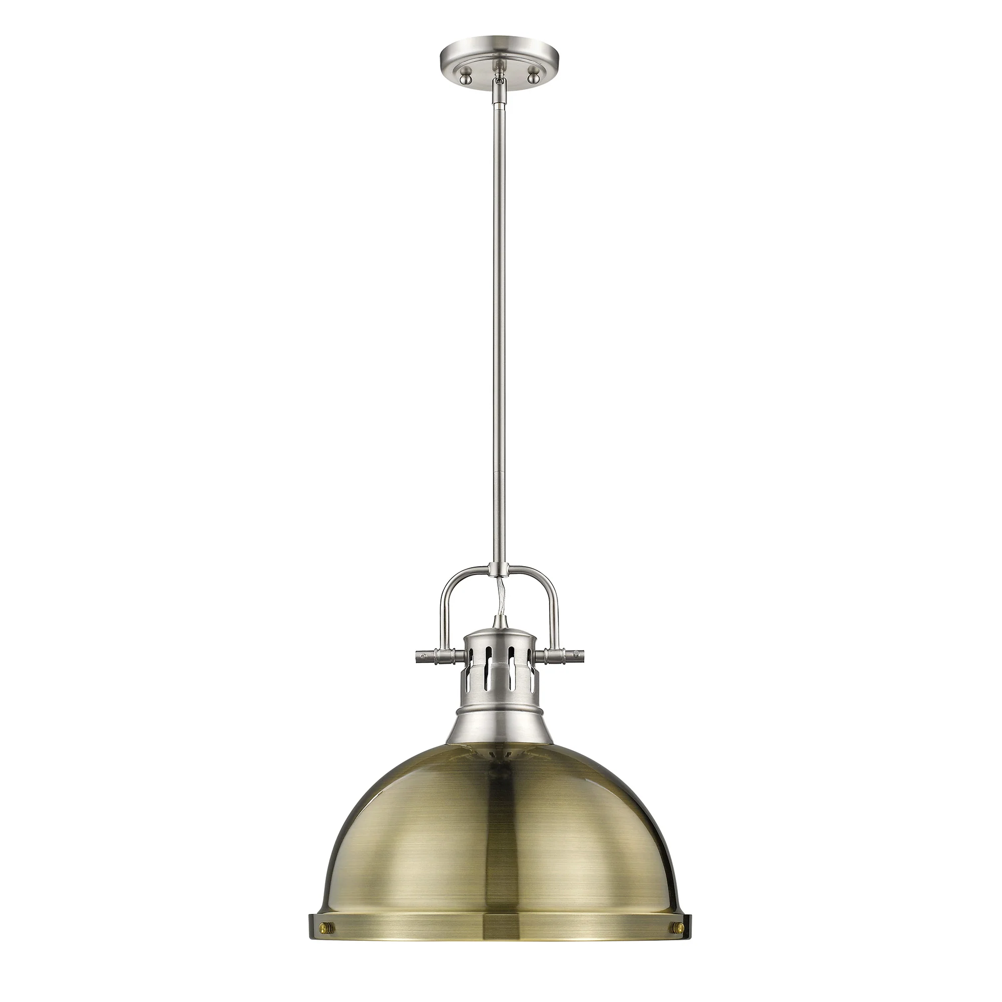 Duncan 1-light 14in Rod Hung Pendant in Pewter and Aged Brass shade - Image 2