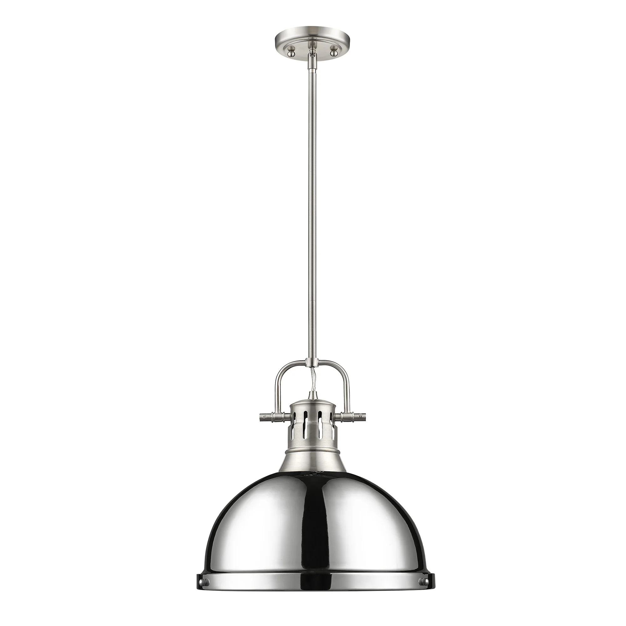 Duncan 1-light 14in Rod Hung Pendant in Pewter and Chrome shade - Image 2