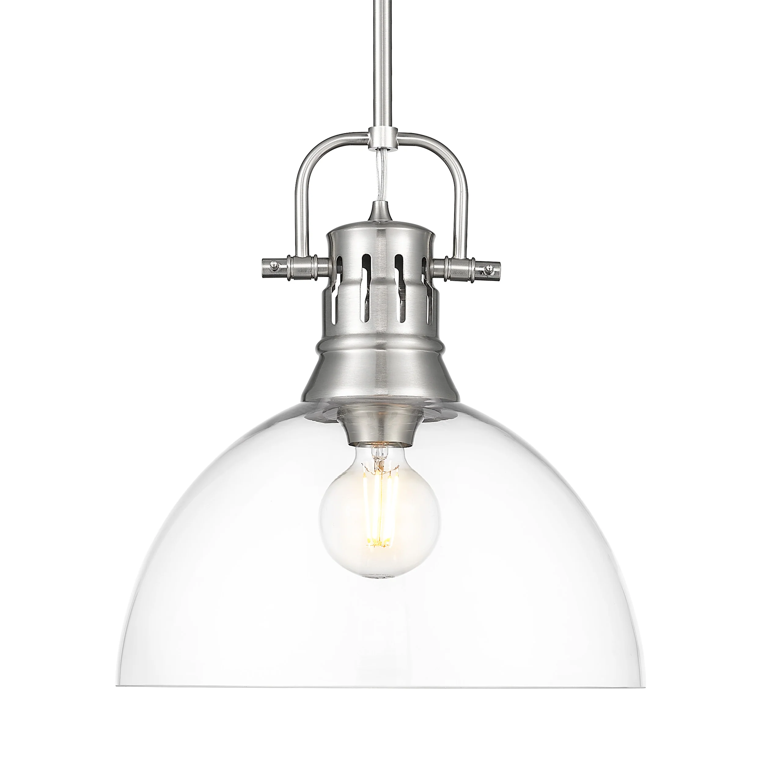 Duncan 1-light 14in rod hung Pendant in Pewter and Clear Glass