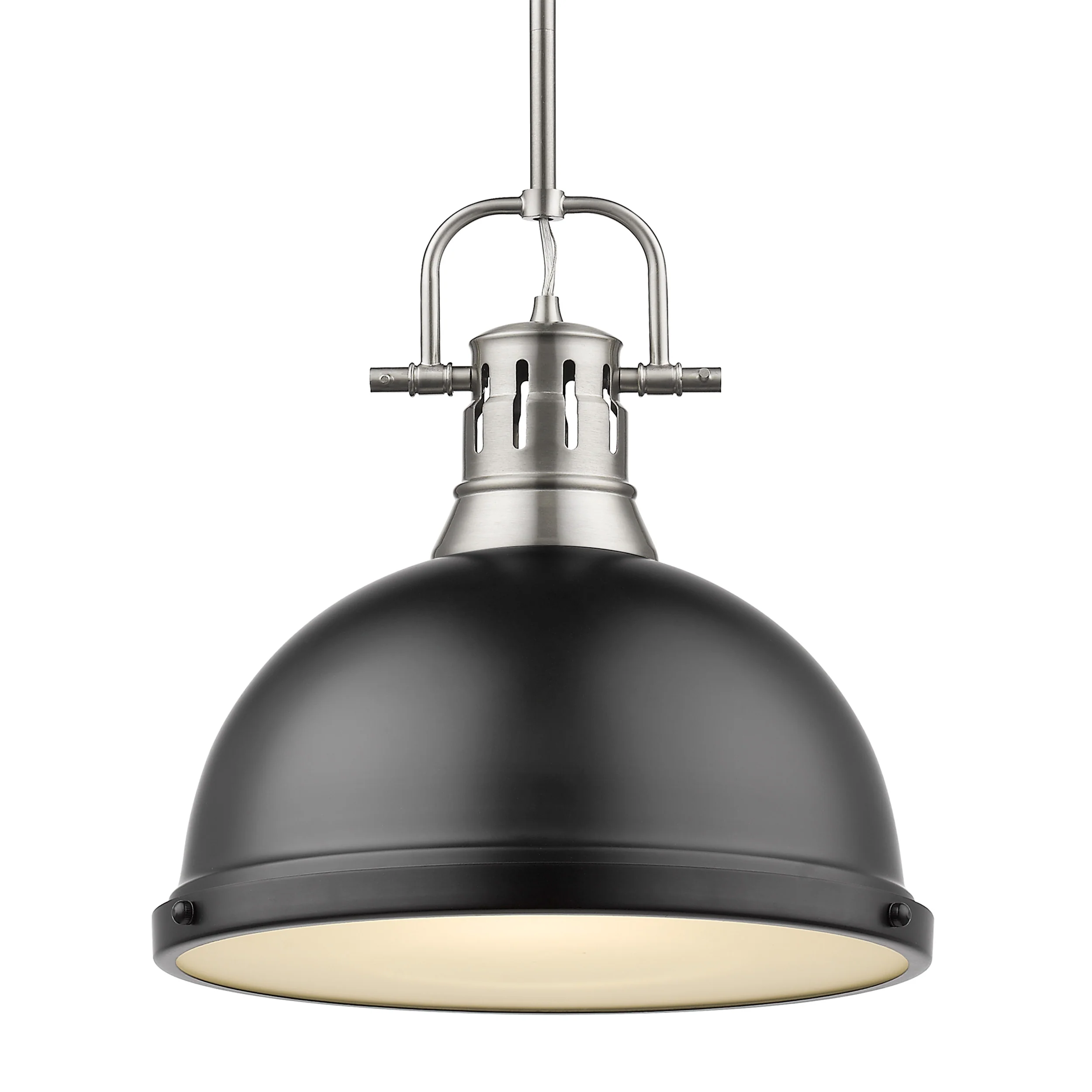 Duncan 1-light 14in Rod Hung Pendant in Pewter and Matte Black shade