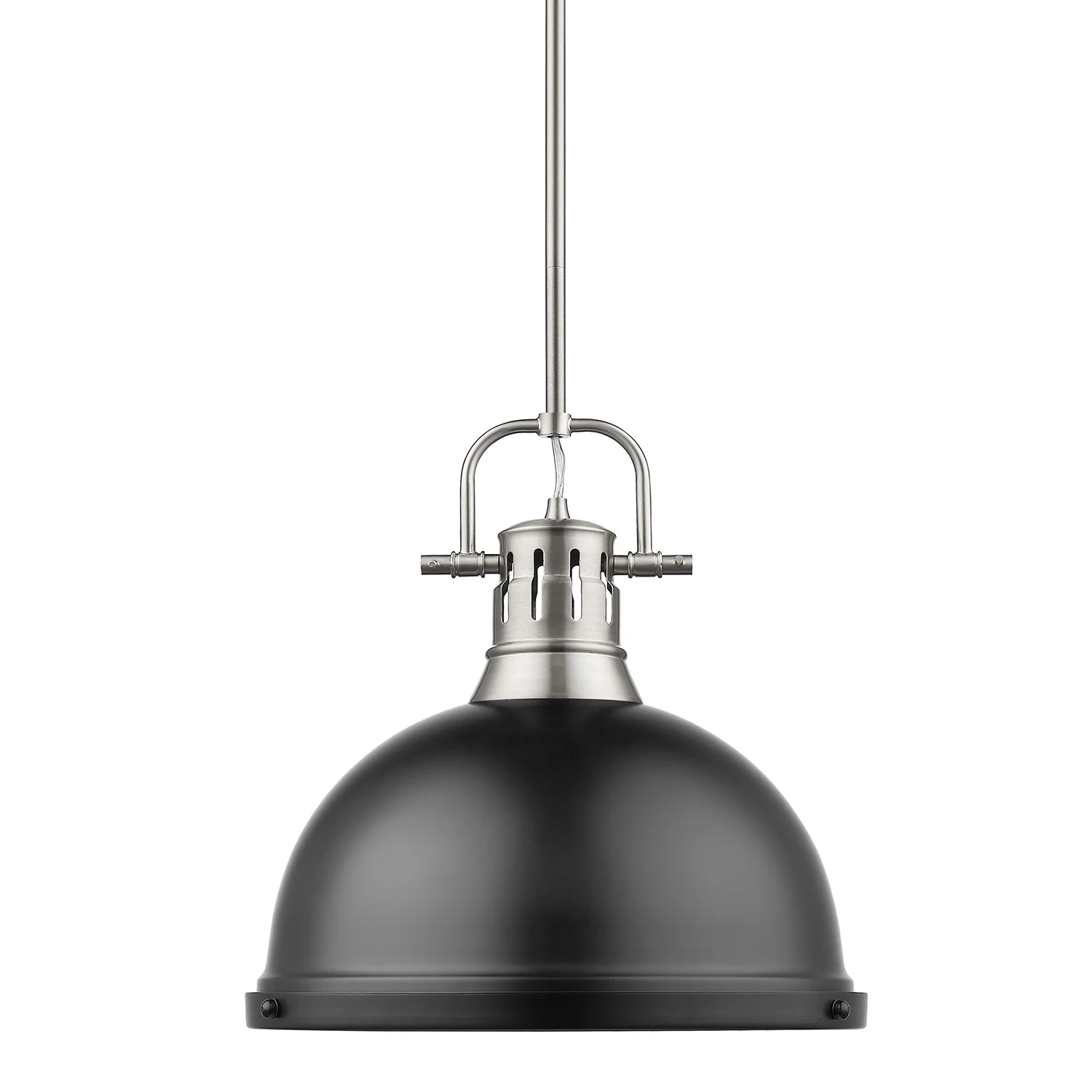 Duncan 1-light 14in Rod Hung Pendant in Pewter and Matte Black shade - Image 2