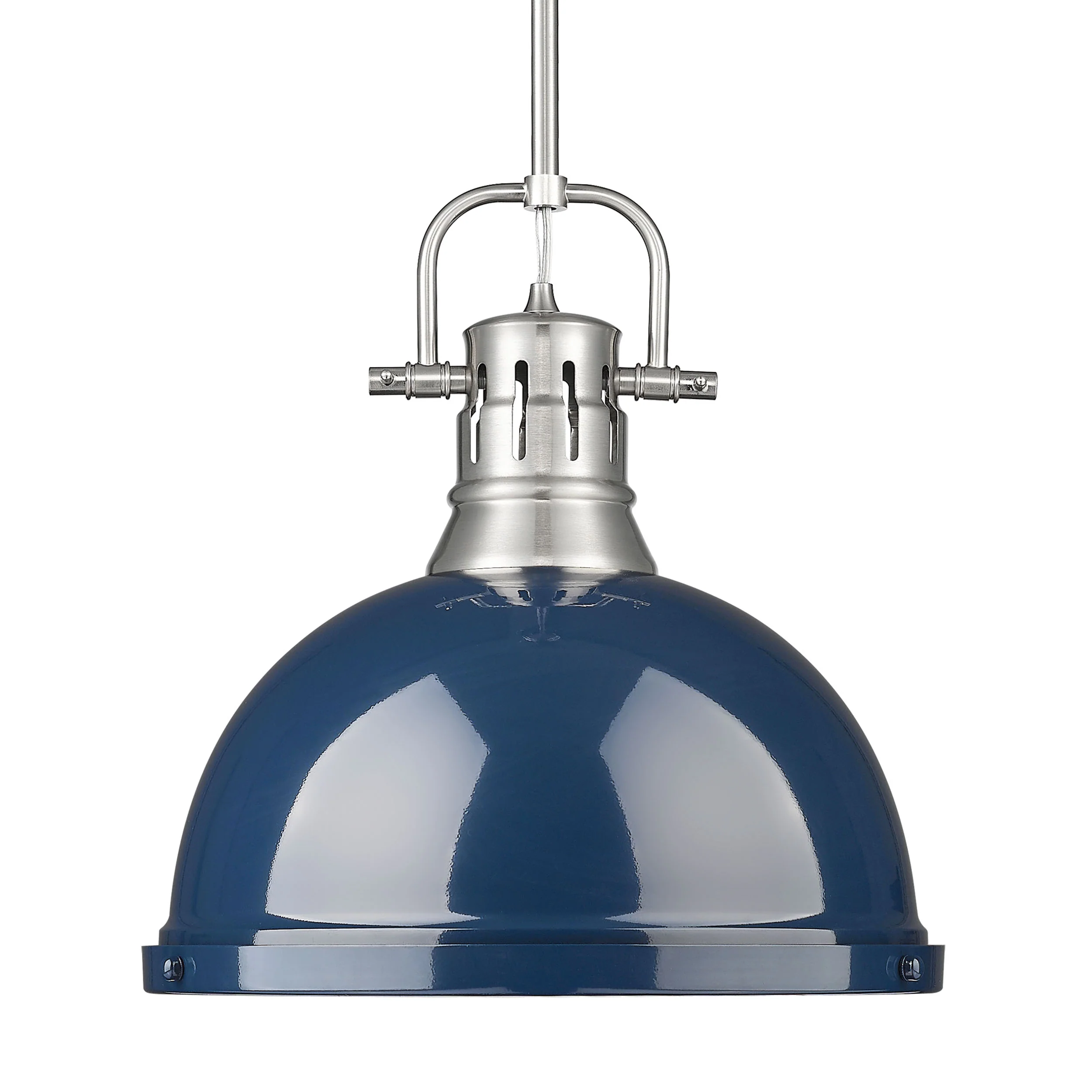 Duncan 1-light 14in Rod Hung Pendant in Pewter and Navy Blue shade