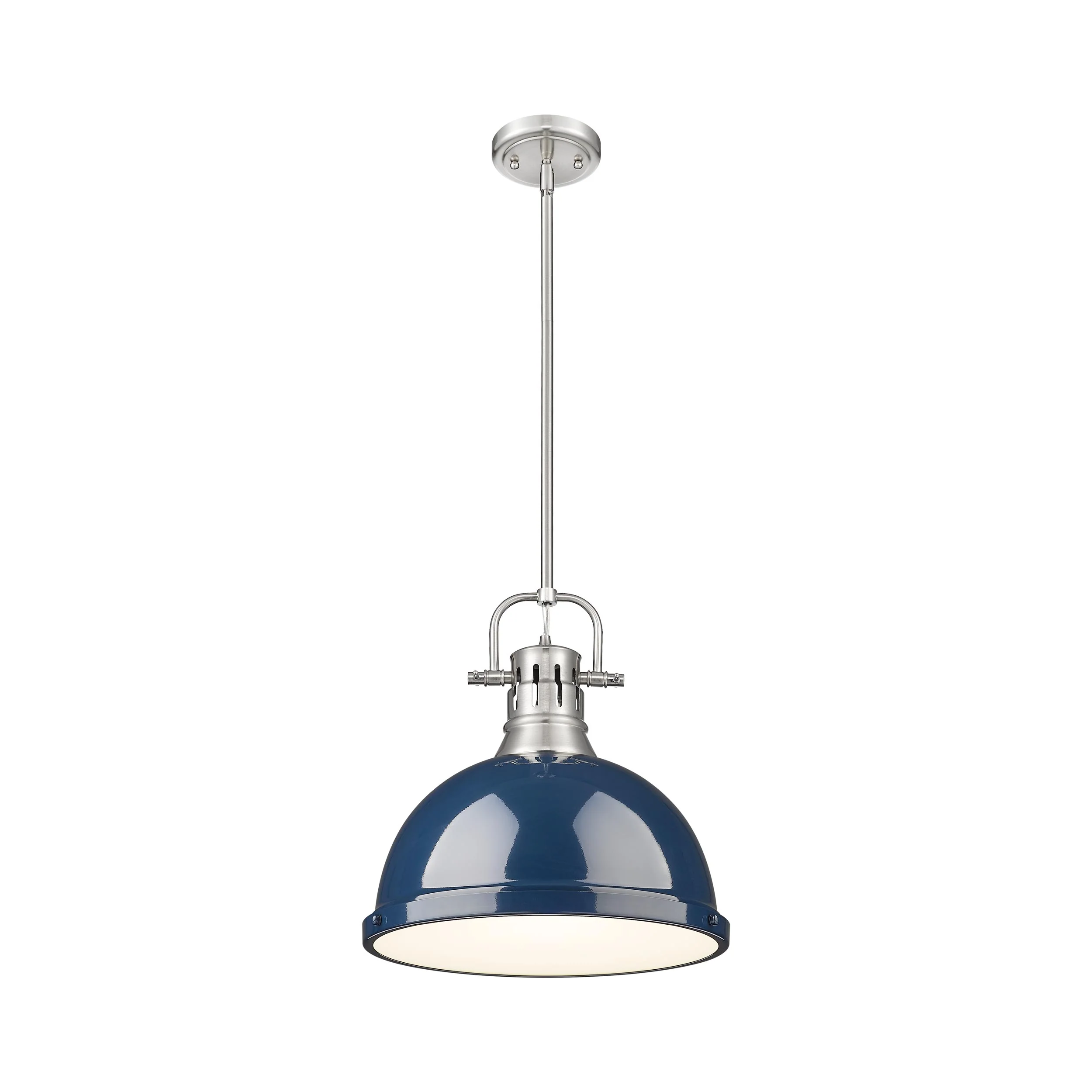 Duncan 1-light 14in Rod Hung Pendant in Pewter and Navy Blue shade - Image 2