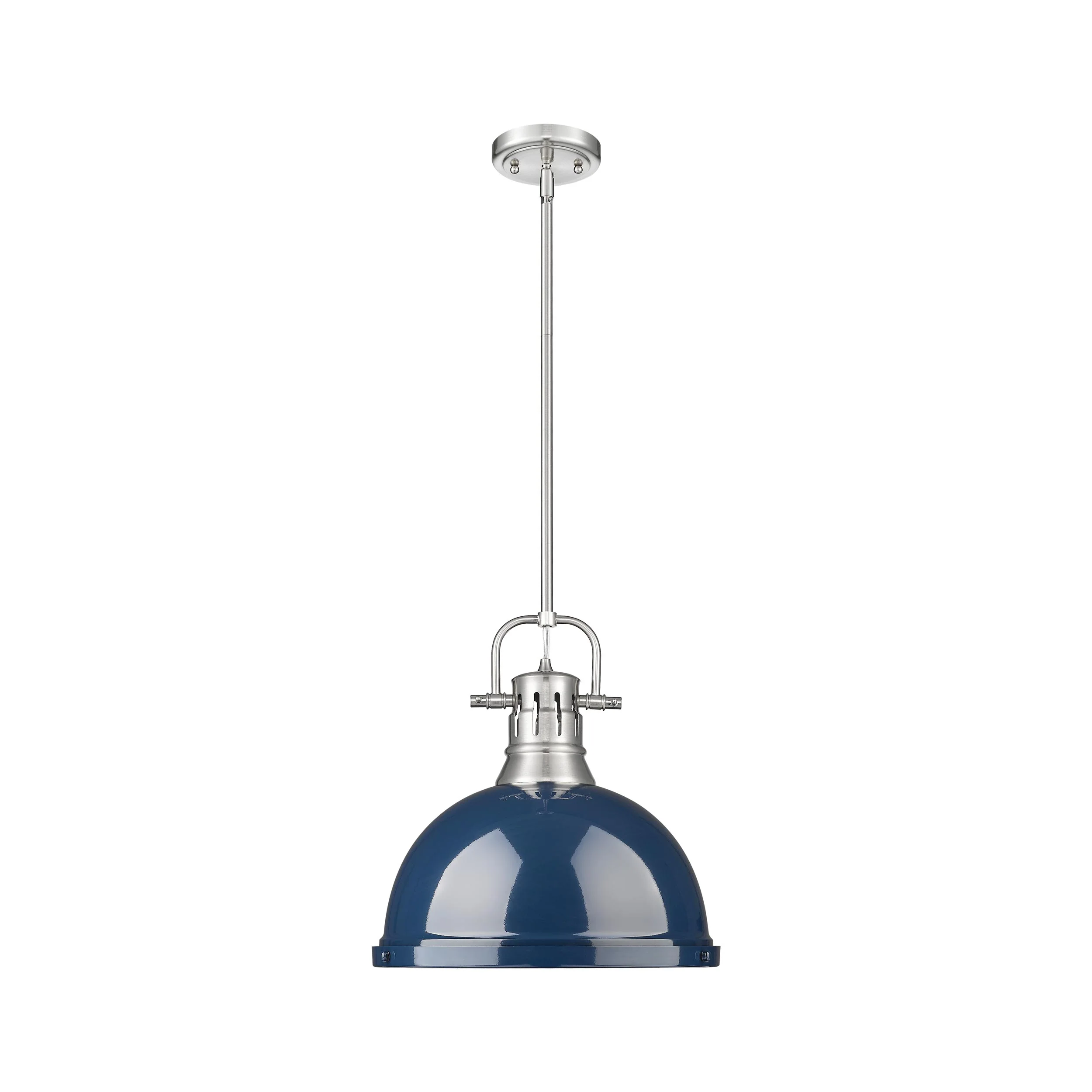 Duncan 1-light 14in Rod Hung Pendant in Pewter and Navy Blue shade - Image 3