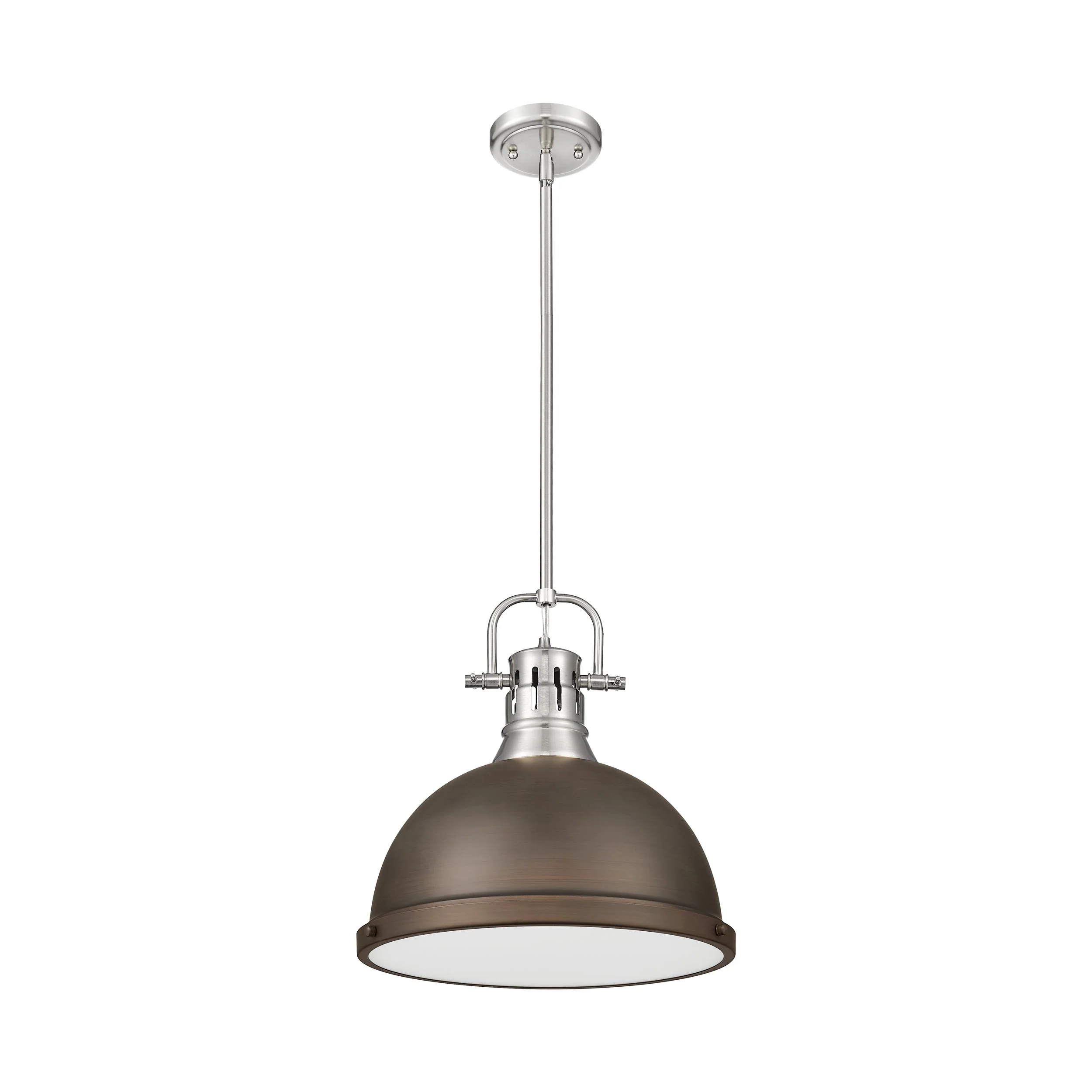 Duncan 1-light 14in Rod Hung Pendant in Pewter and Rubbed Bronze shade - Image 2