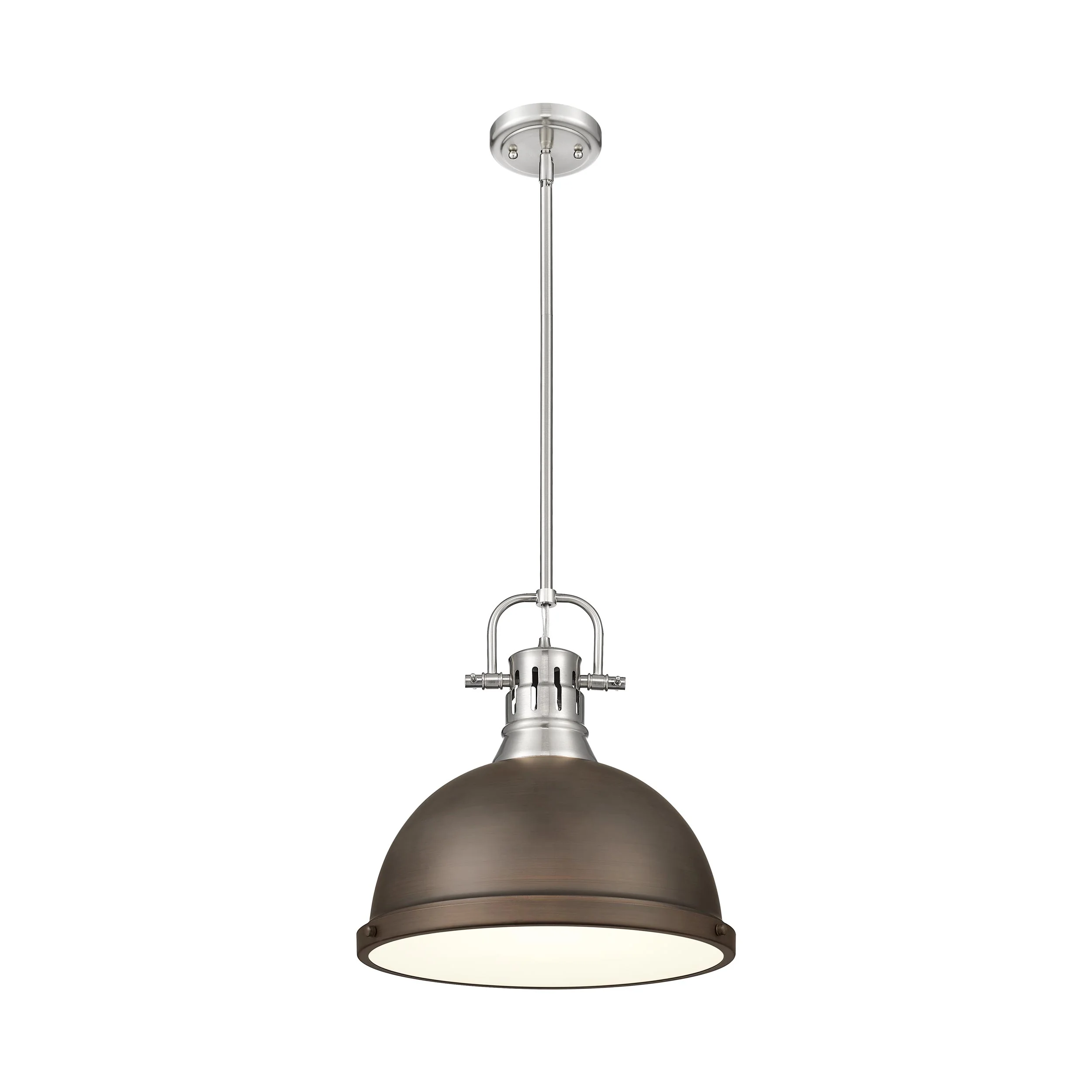 Duncan 1-light 14in Rod Hung Pendant in Pewter and Rubbed Bronze shade - Image 3