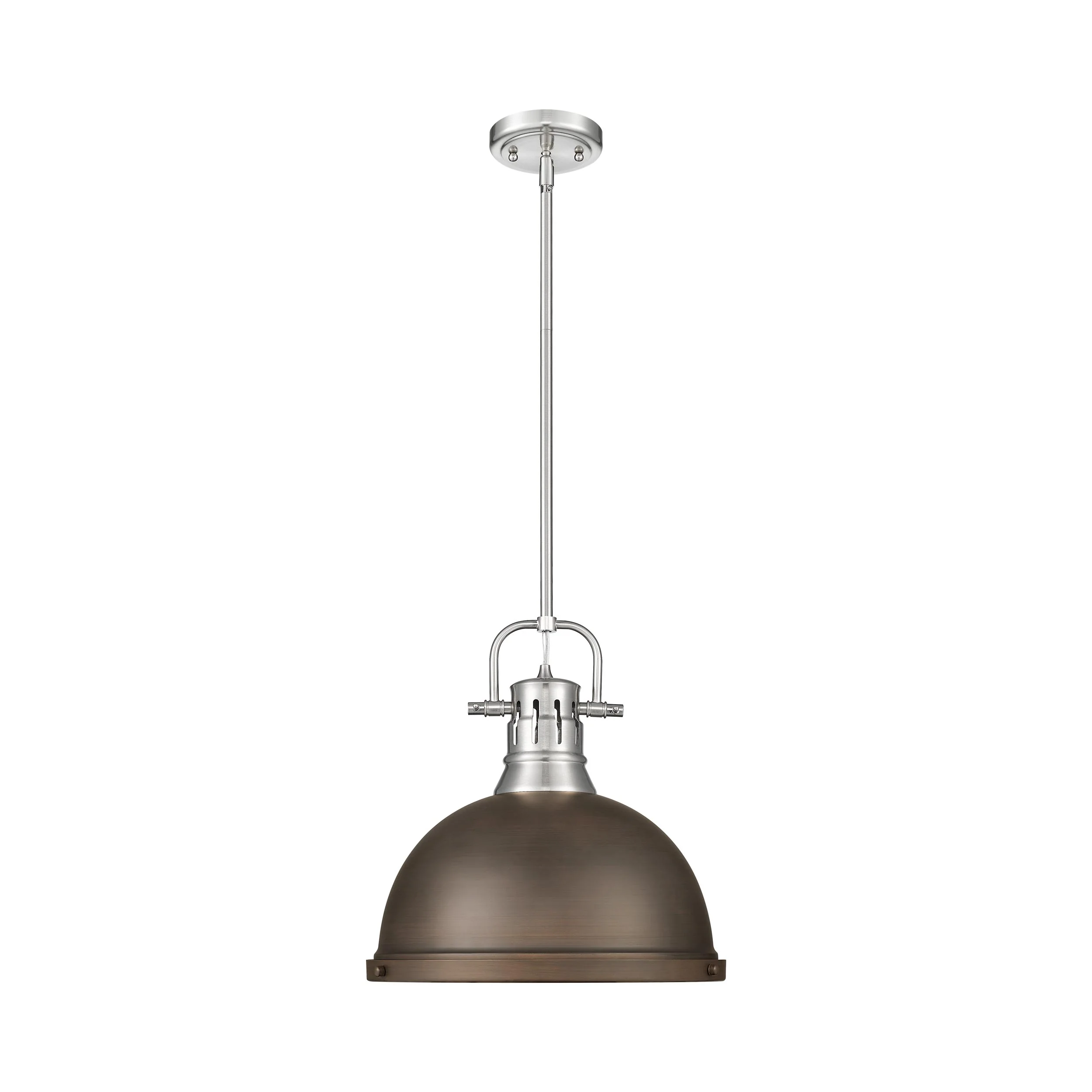 Duncan 1-light 14in Rod Hung Pendant in Pewter and Rubbed Bronze shade - Image 4